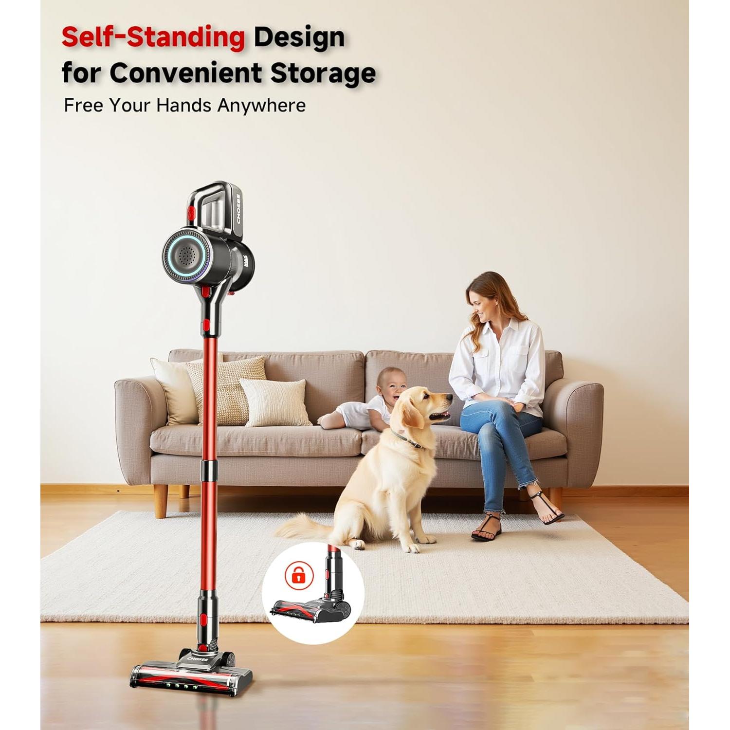 Aspiradora Inalámbrica CHOSBE S10 500W 1.5L 40Kpa Rojo