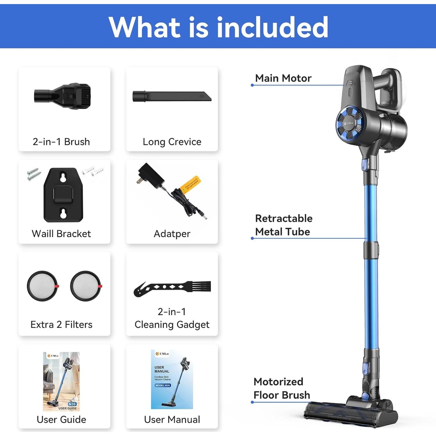 Aspiradora Inalámbrica UML0 8 en 1, 40 Minutos de Autonomía