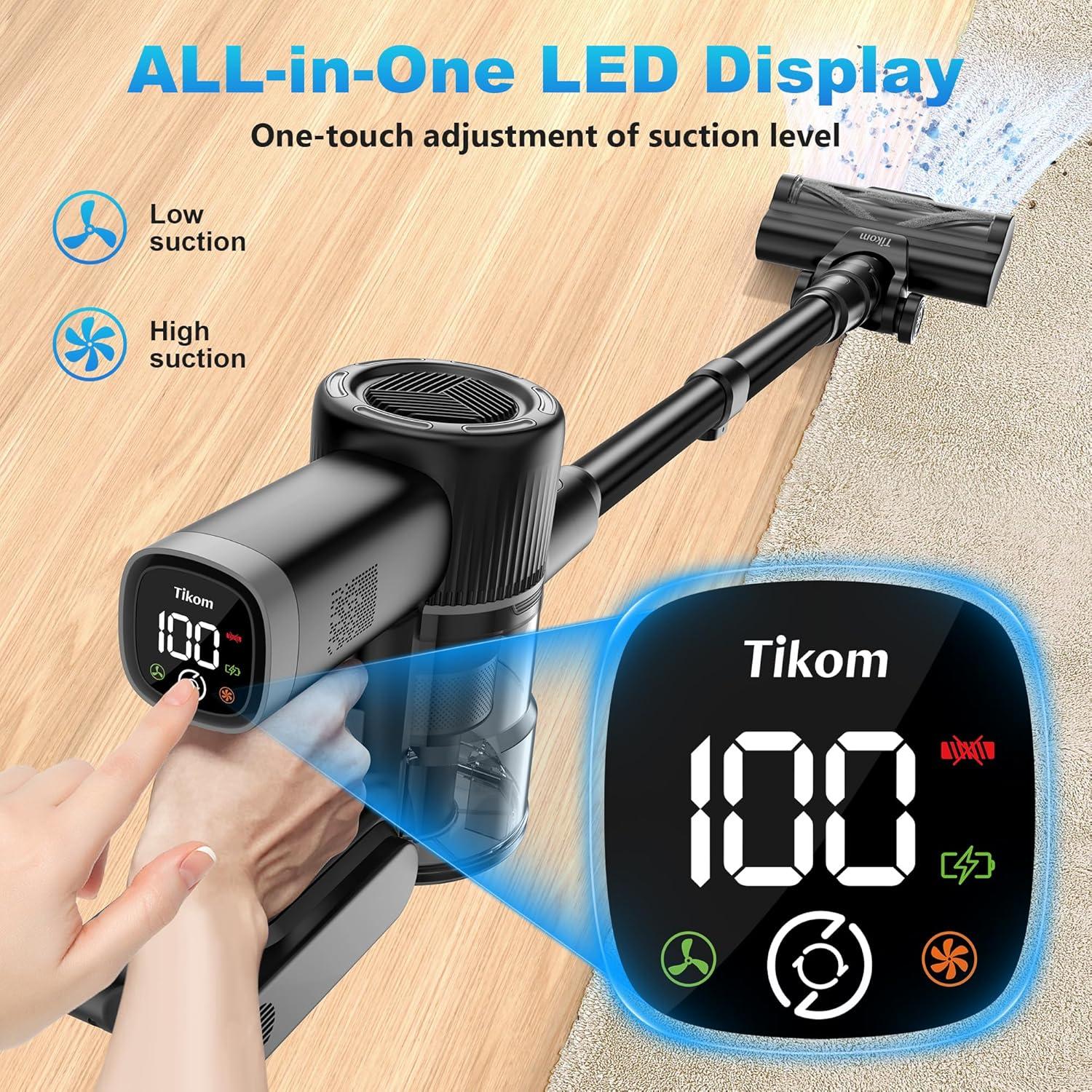 Aspiradora Inalámbrica Tikom V450 450W 40Kpa con Base de Carga