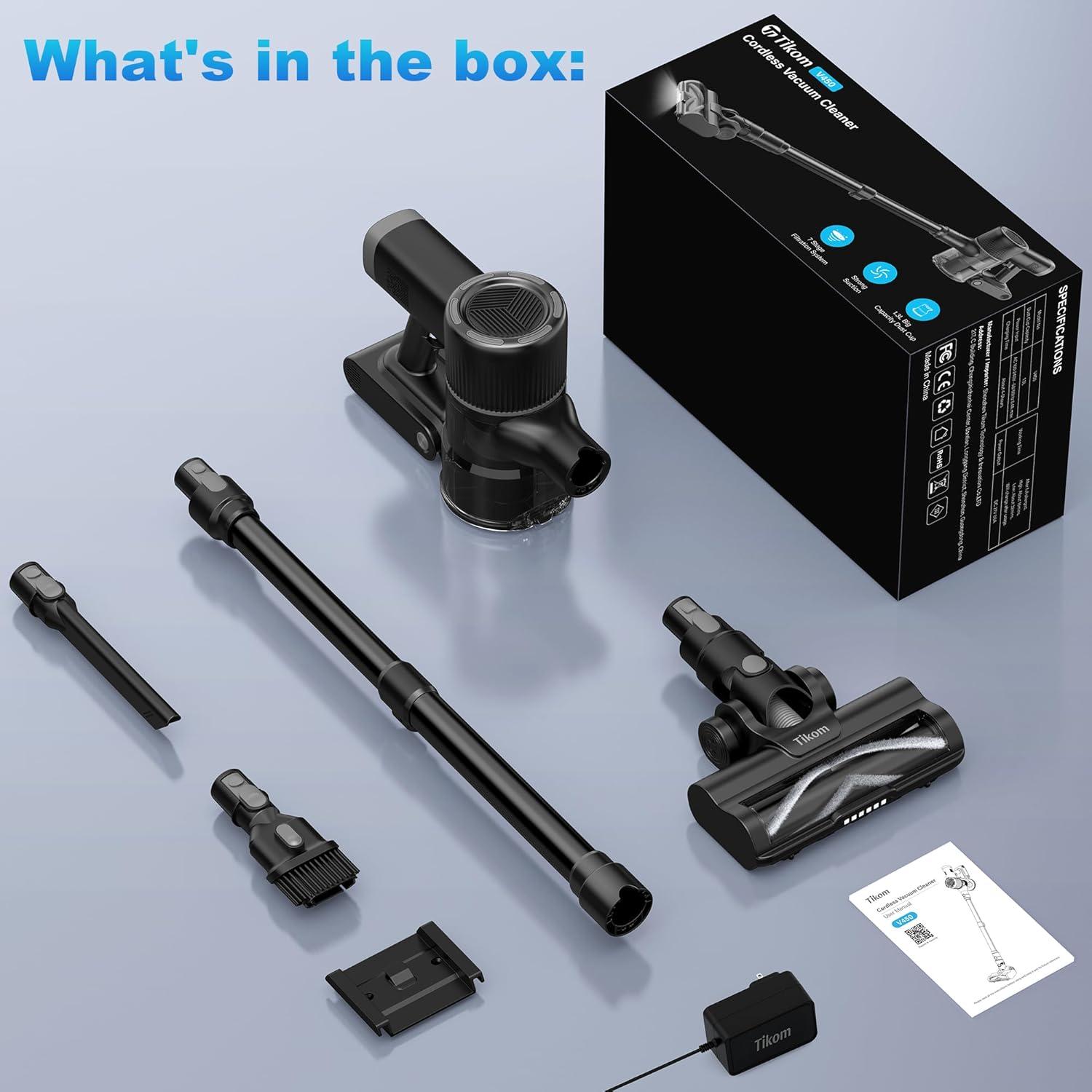 Aspiradora Inalámbrica Tikom V450 450W 40Kpa con Base de Carga