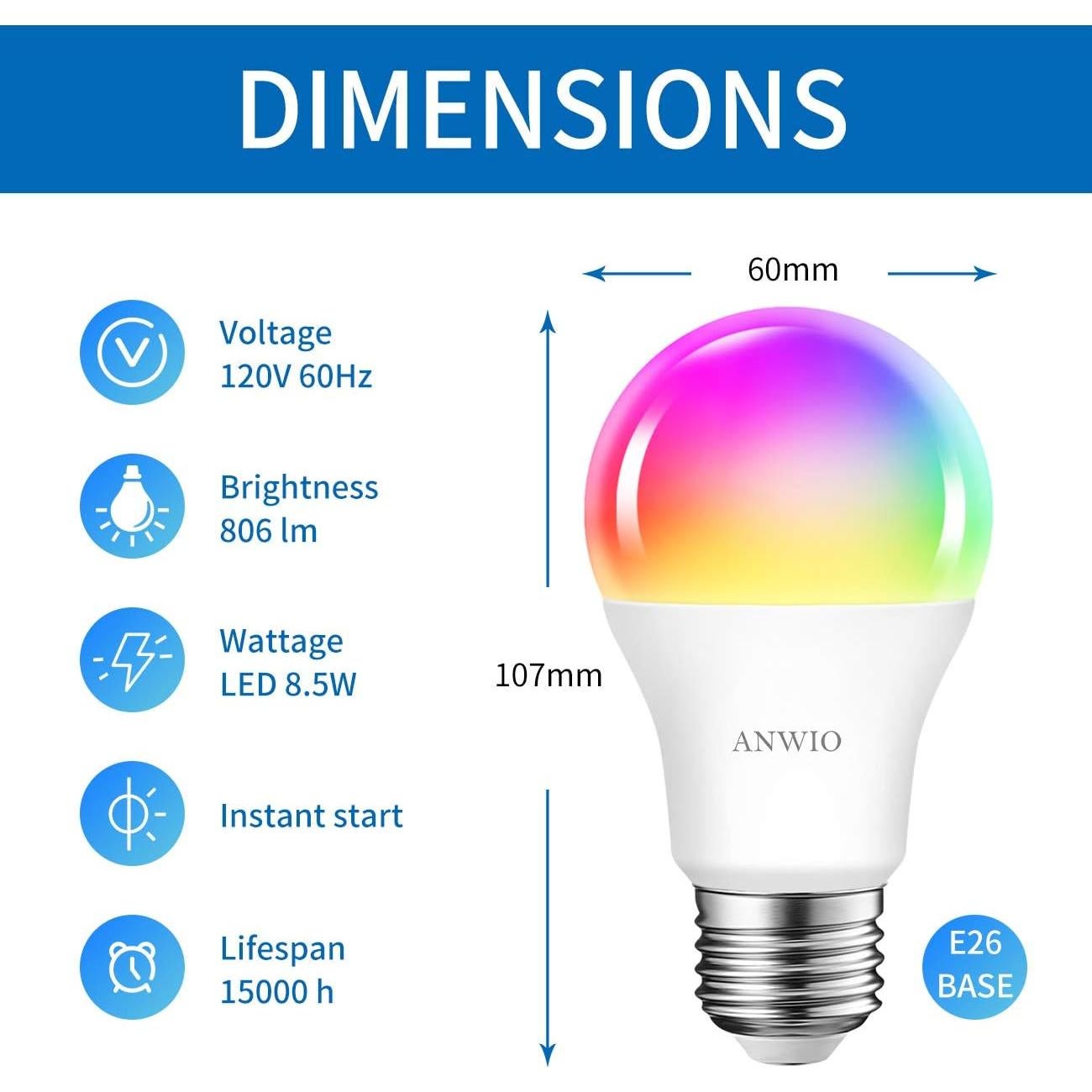 Bombillas Inteligentes ANWIO 8.5W E26 LED Paquete de 2
