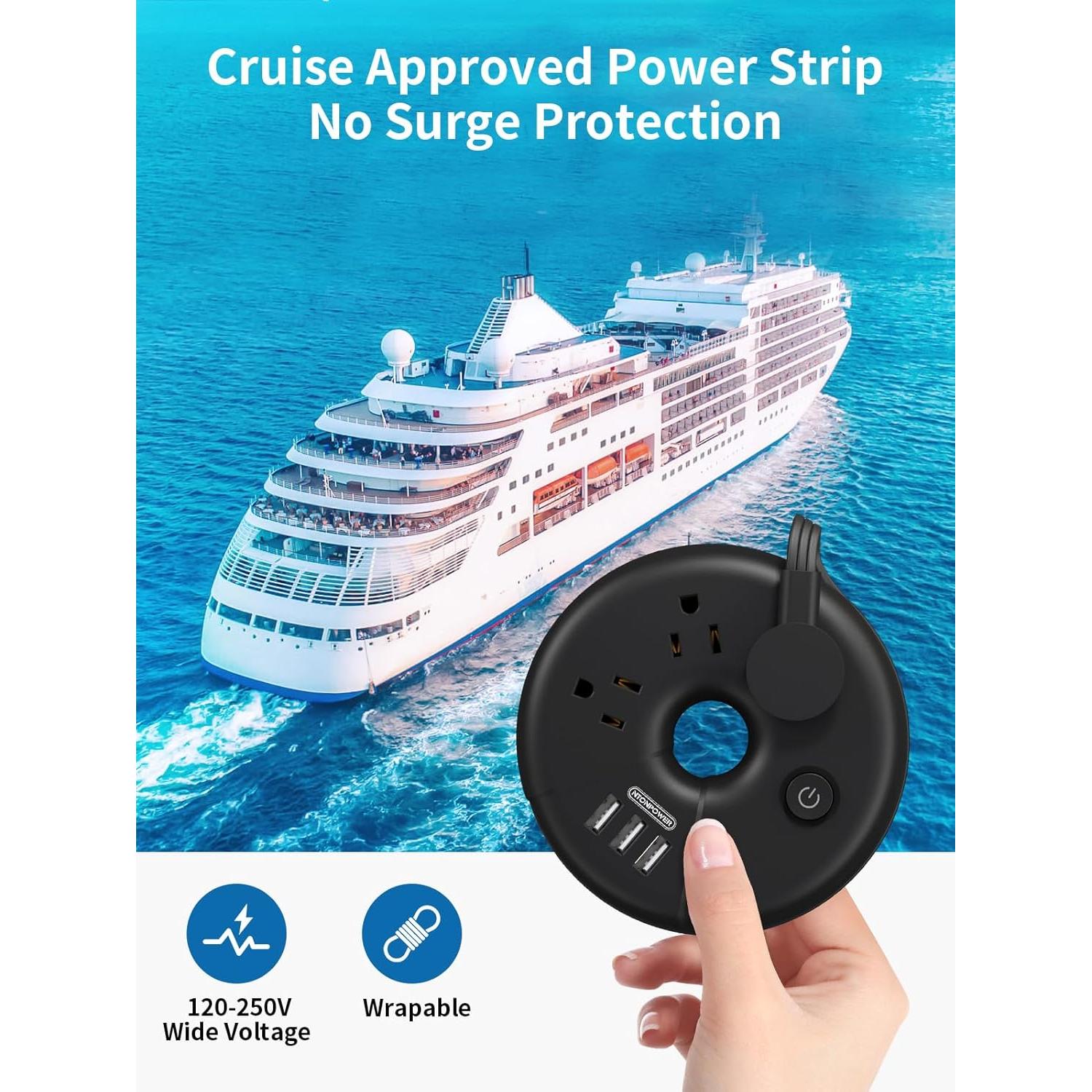 Regleta de Viaje NTONPOWER 3 Puertos USB 0.91m Aprobada Cruceros