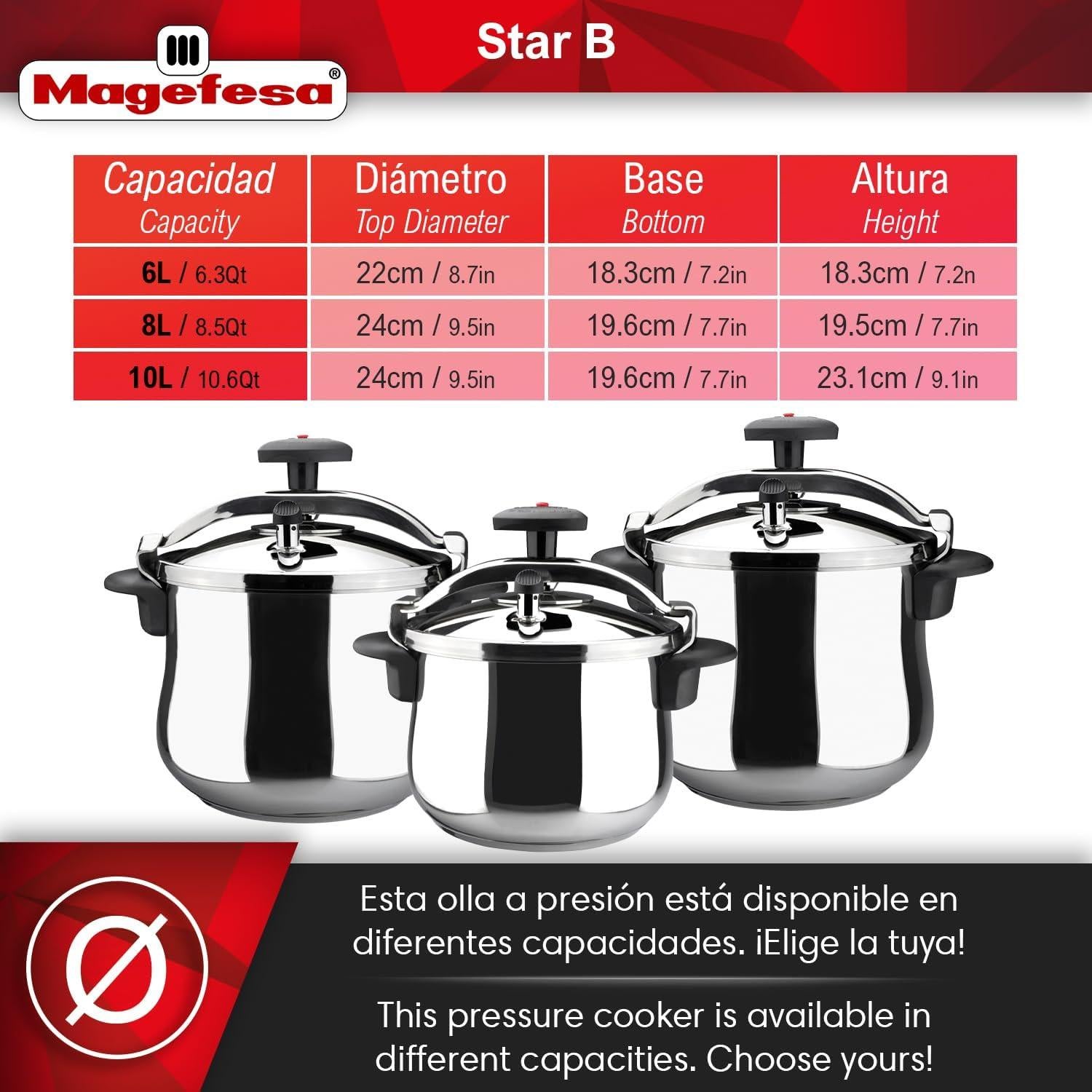 Olla a Presión Magefesa Star 6.3 Qt Acero Inoxidable 18/10