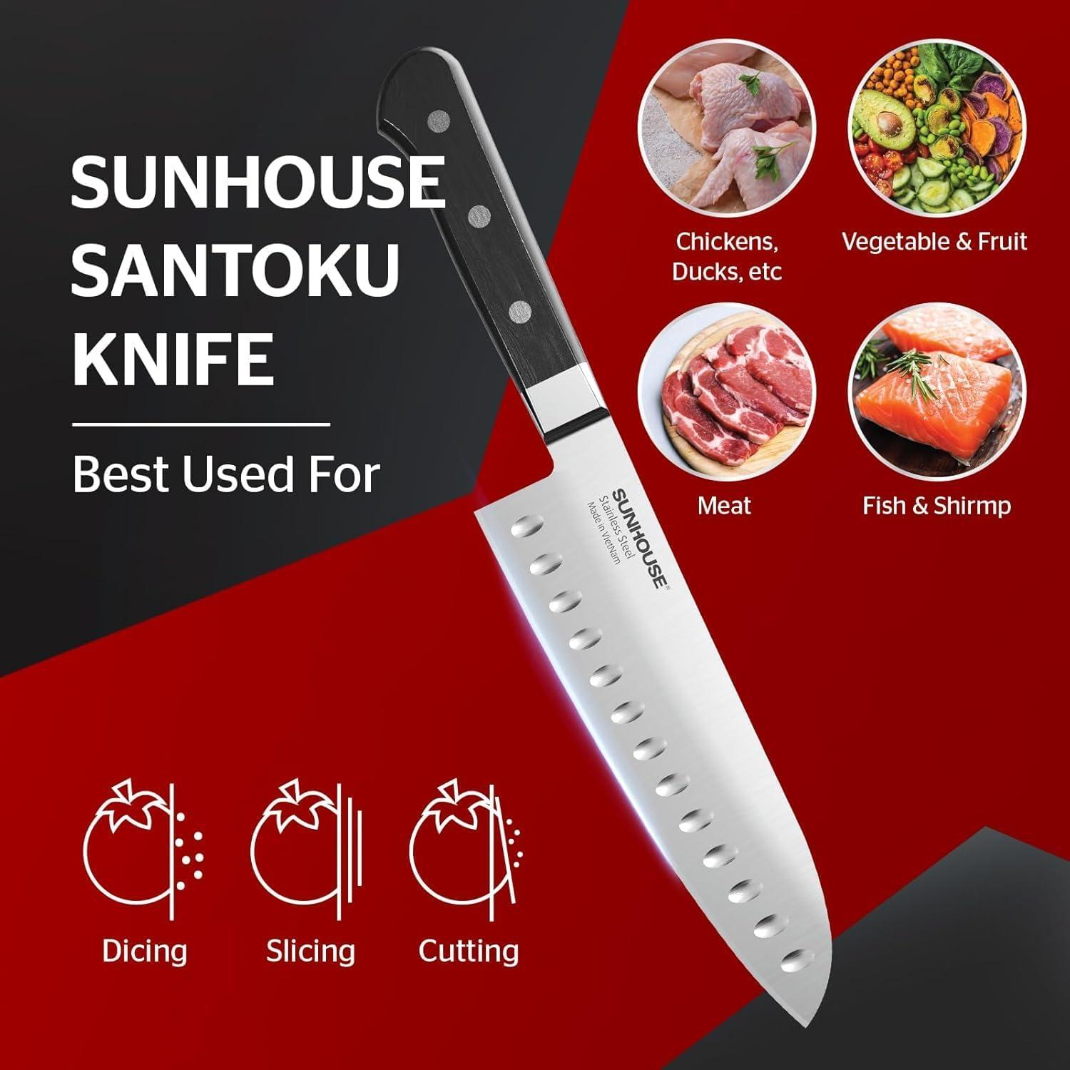 Cuchillo Santoku Sunhouse 17.78 cm Acero AUS-8 Mango Ergonómico