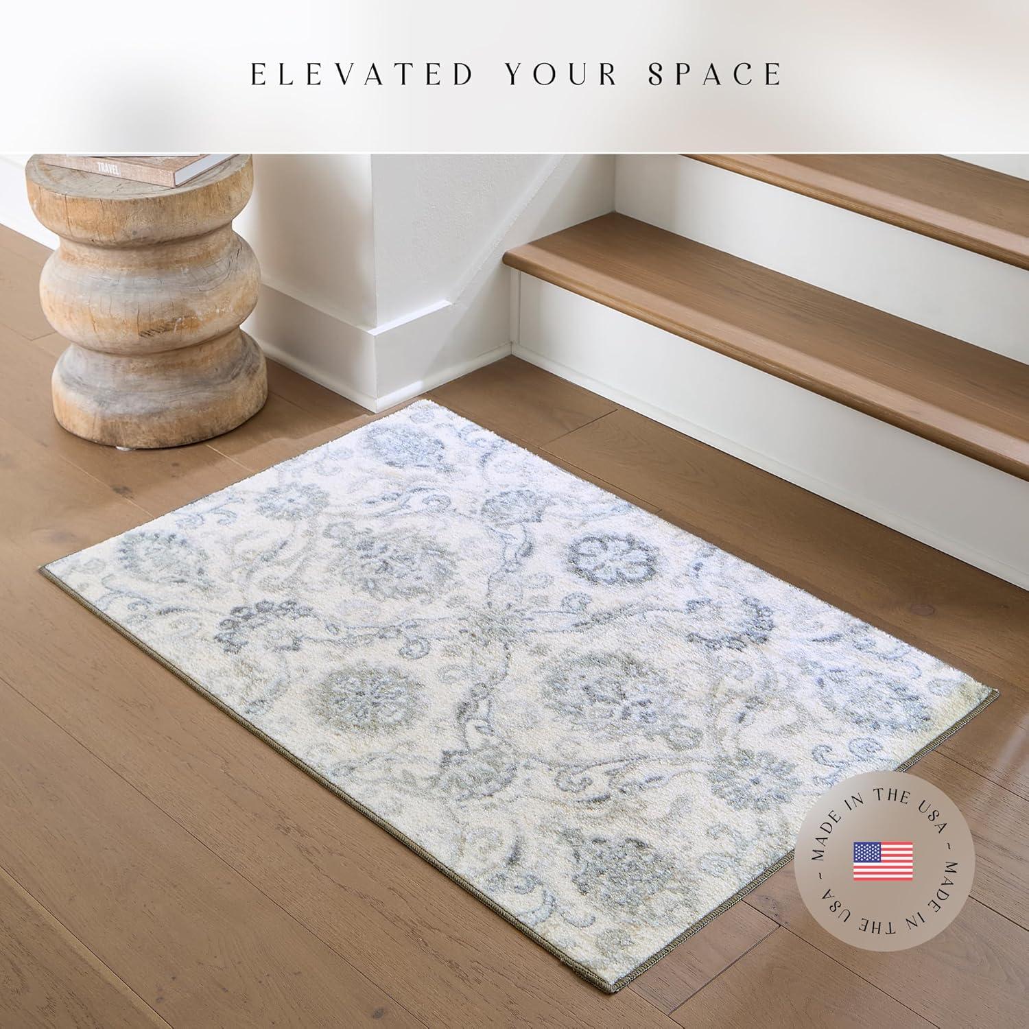 Alfombra de Área Maples Rugs Blooming Damask 116x76 cm Gris/Azul