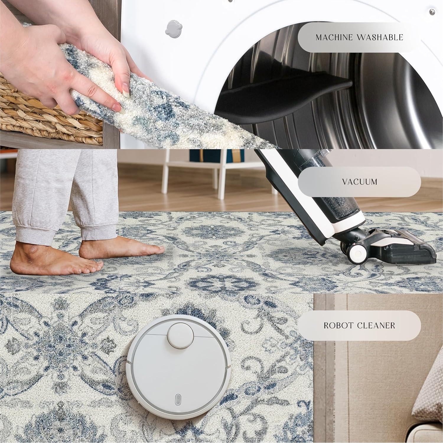 Alfombra de Área Maples Rugs Blooming Damask 116x76 cm Gris/Azul