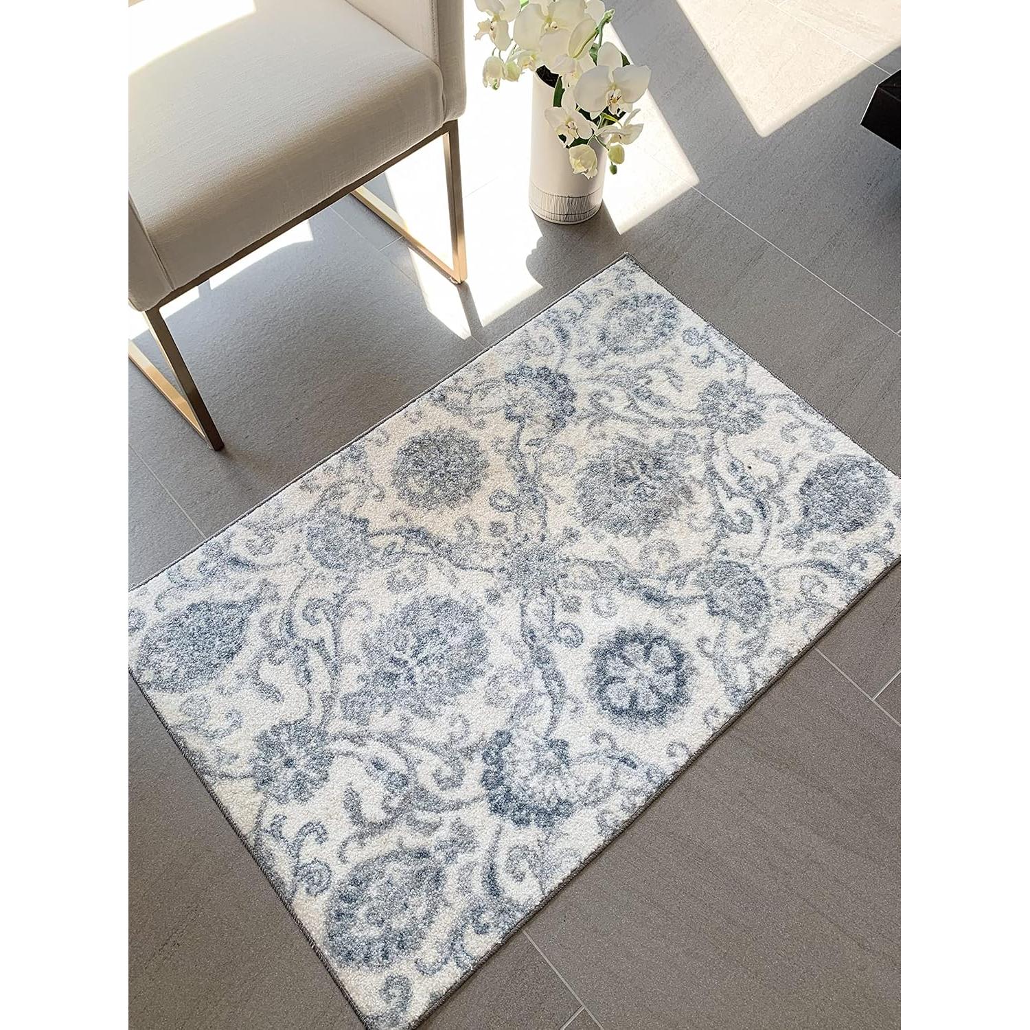 Alfombra de Área Maples Rugs Blooming Damask 116x76 cm Gris/Azul