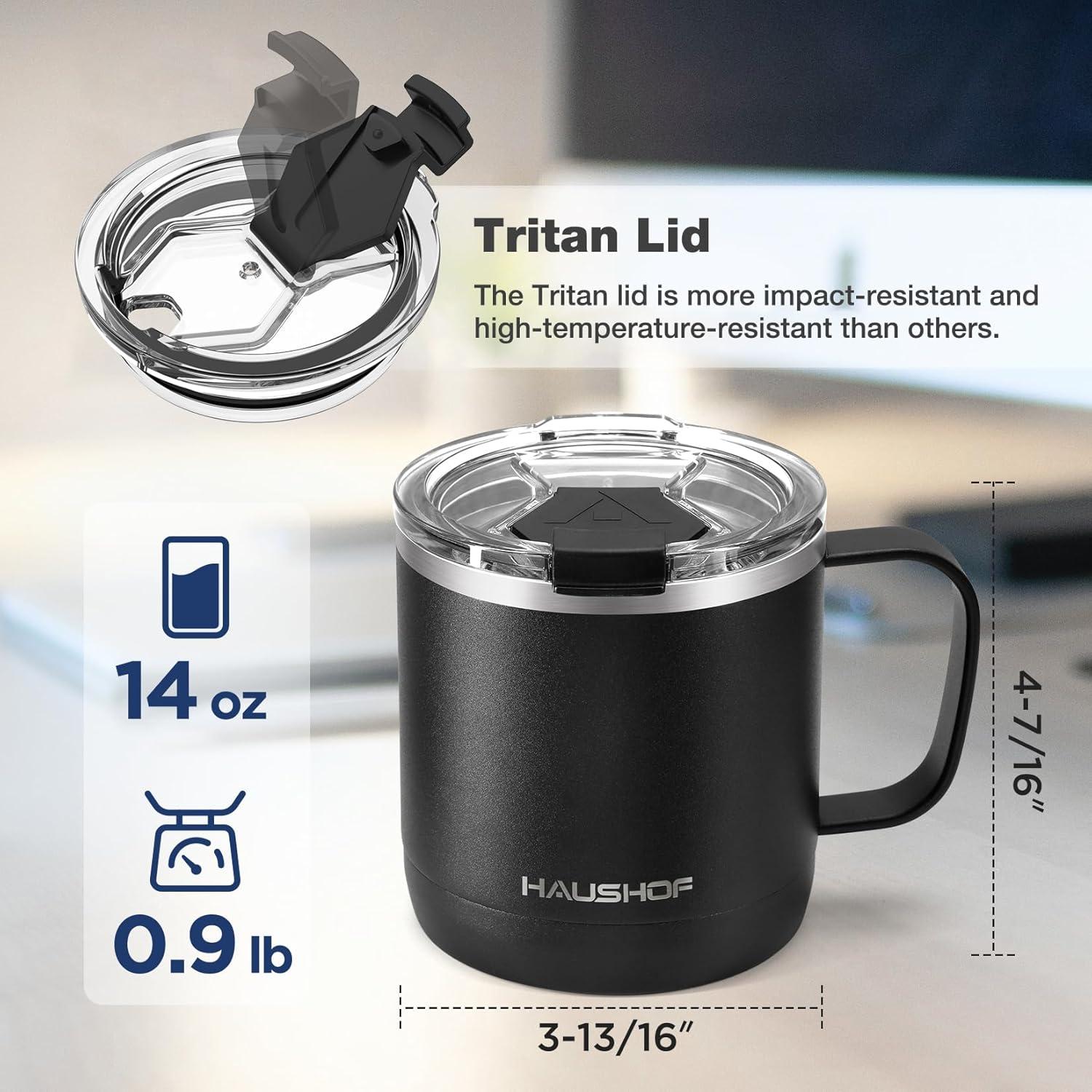 Taza de Café Aislada HAUSHOF 414 ml Acero Inoxidable Negra