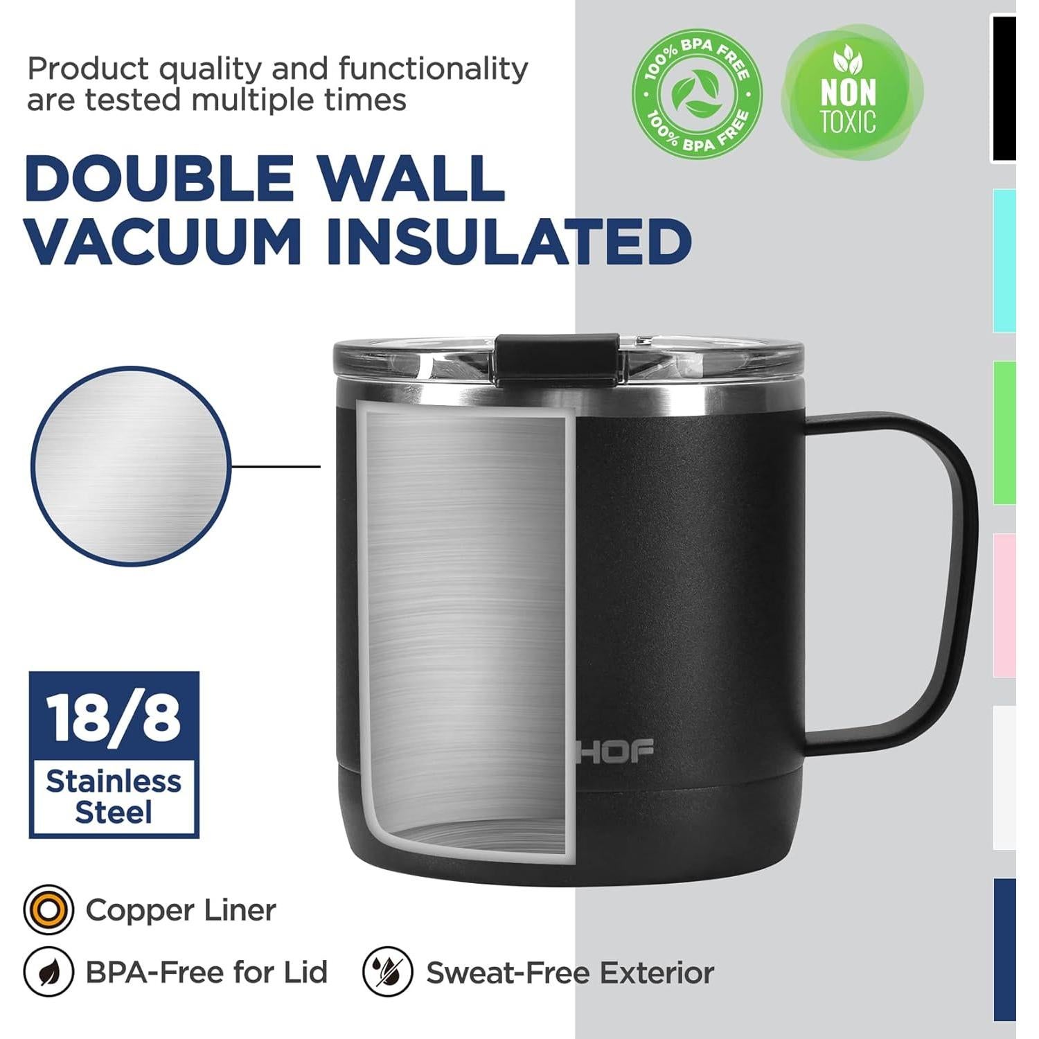 Taza de Café Aislada HAUSHOF 414 ml Acero Inoxidable Negra