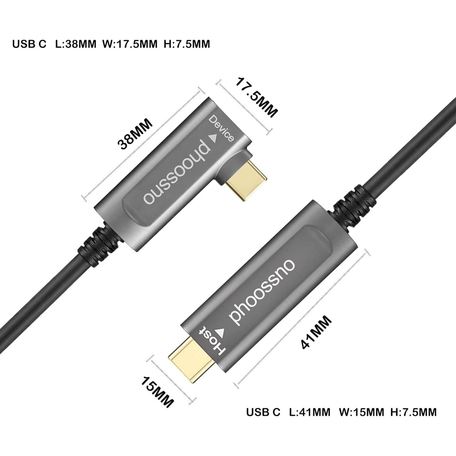 Cable óptico USB C a C Phoossno 10m 10Gbps para dispositivos