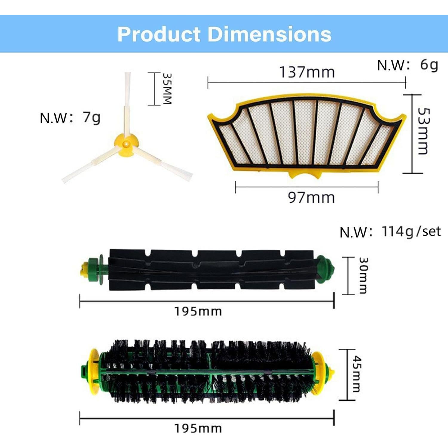Piezas de Repuesto DrAer para iRobot Roomba 500 Series - 12 Piezas