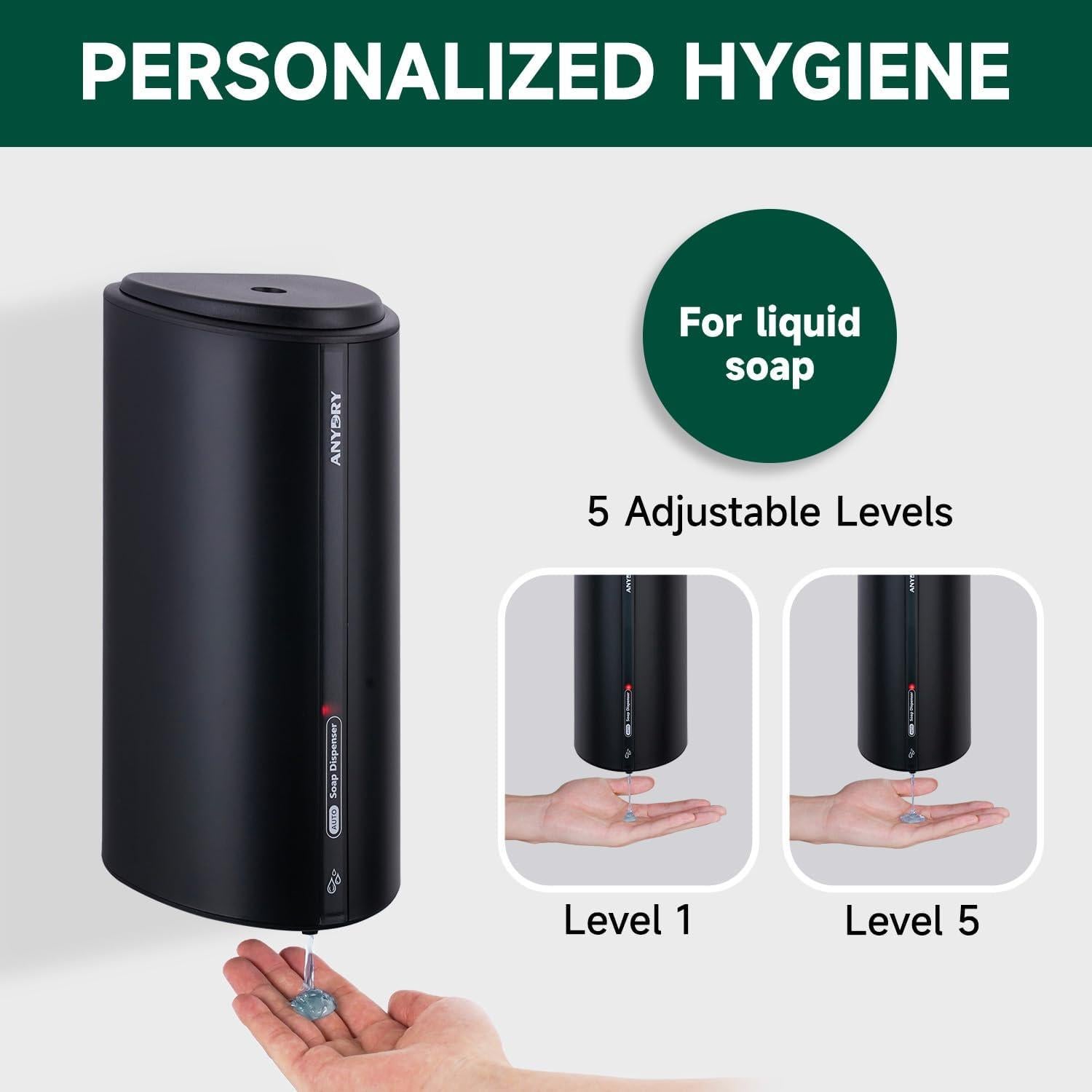 Dispensador Automático de Jabón Líquido AnyDry 850ml Negro