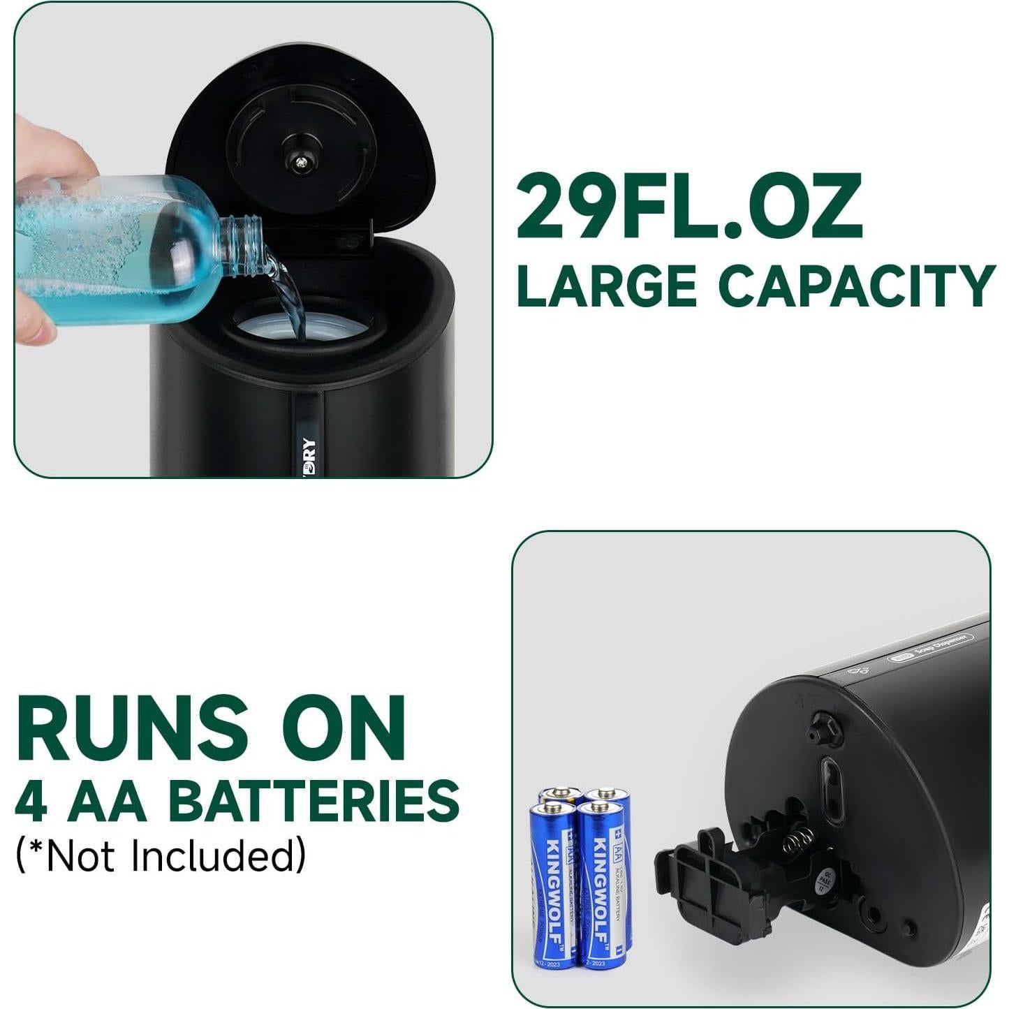 Dispensador Automático de Jabón Líquido AnyDry 850ml Negro