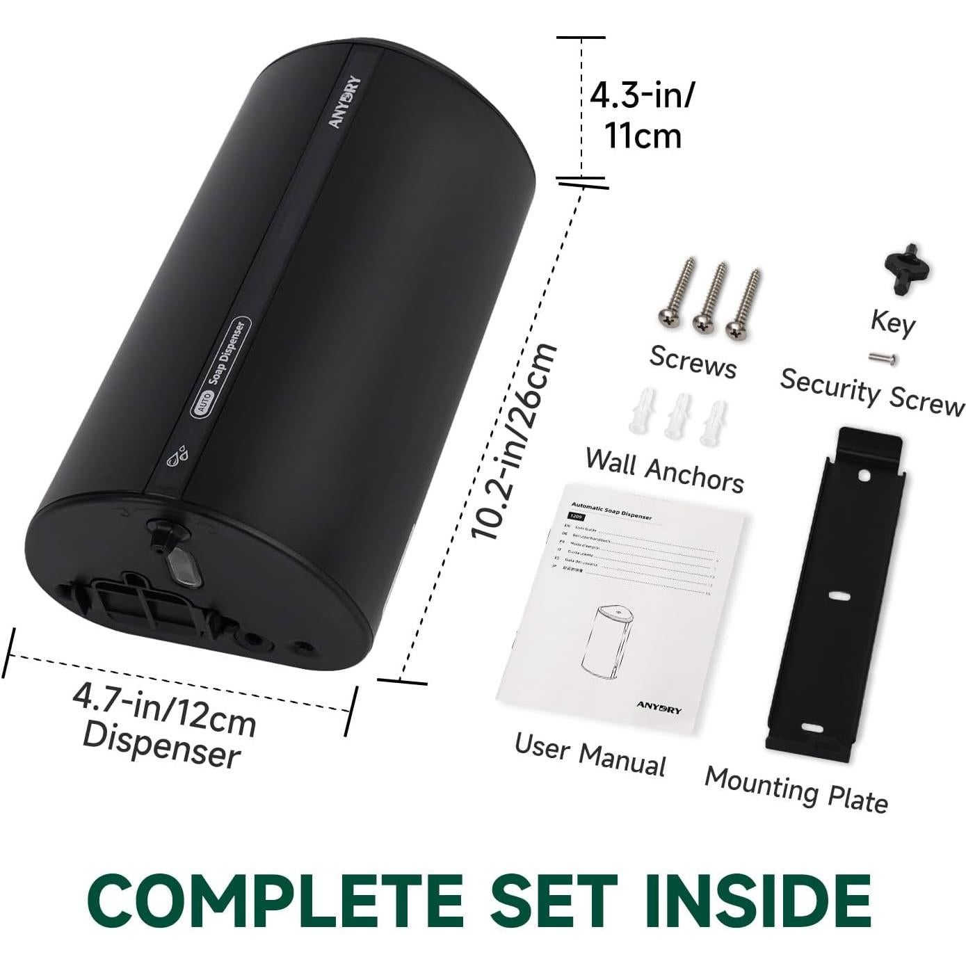 Dispensador Automático de Jabón Líquido AnyDry 850ml Negro