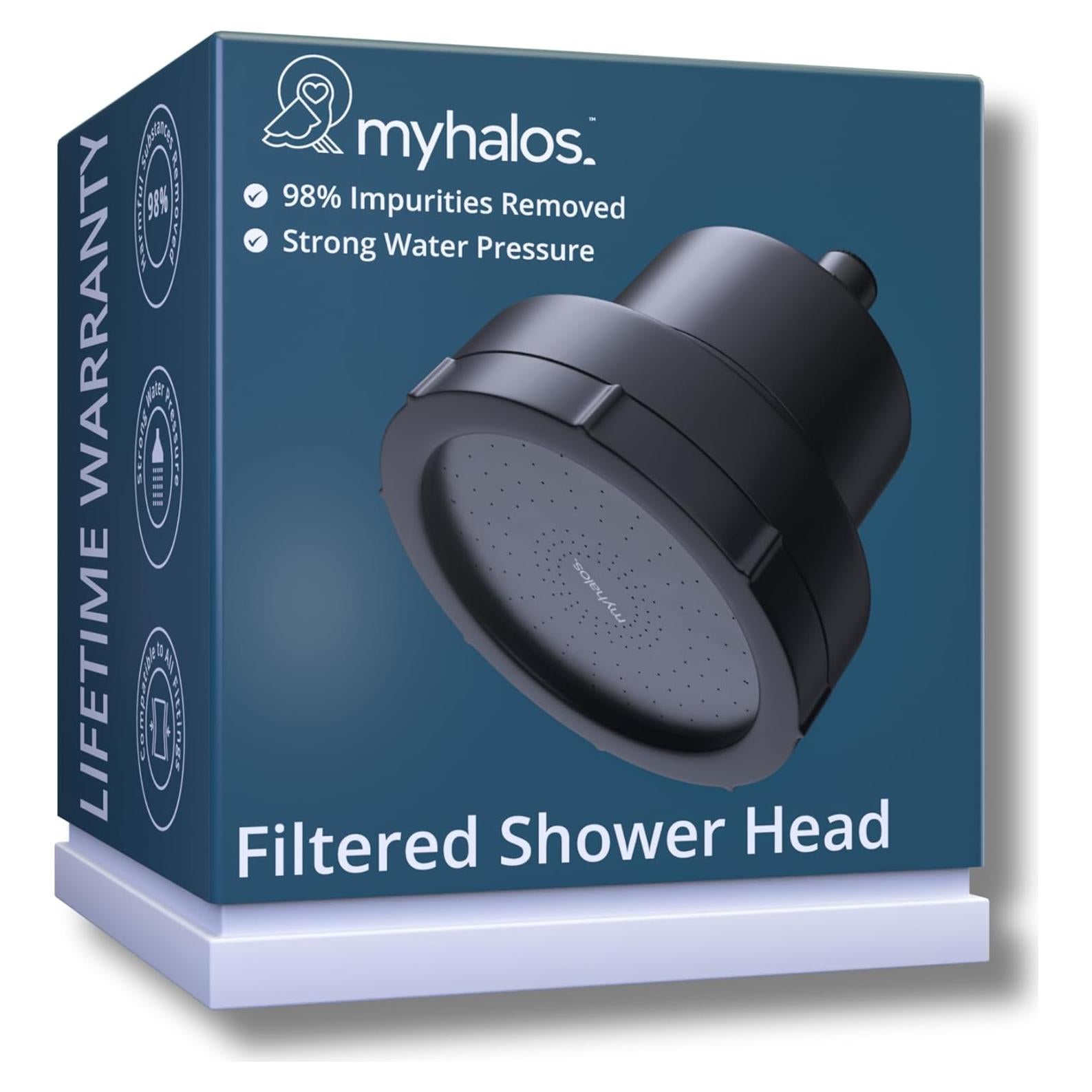 Filtro de Ducha MyHalos® para Agua Dura - Alta Presión, Negro