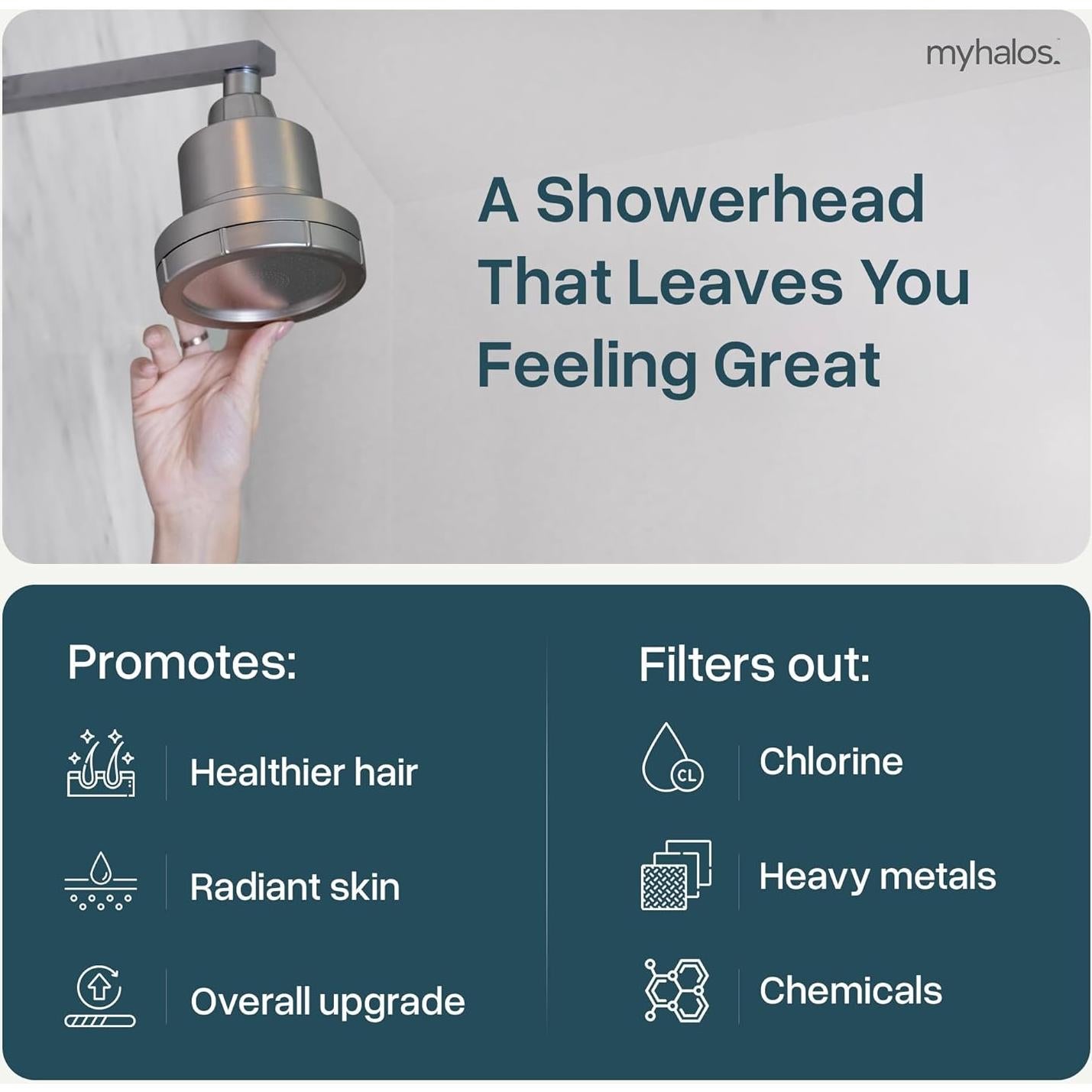 Filtro de Ducha MyHalos® para Agua Dura - Alta Presión, Negro