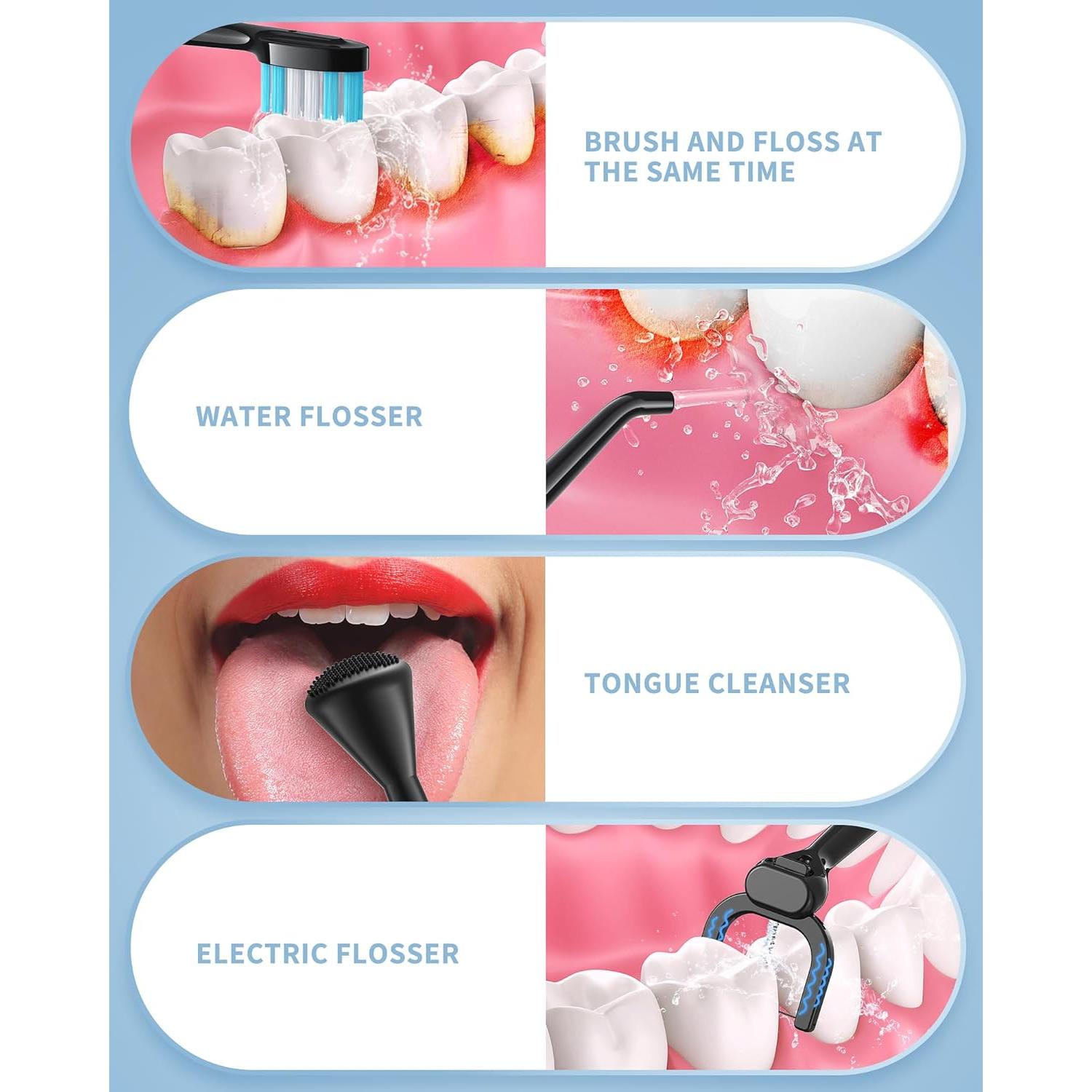 Cepillo de dientes eléctrico y irrigador Duolosy 4 en 1 negro