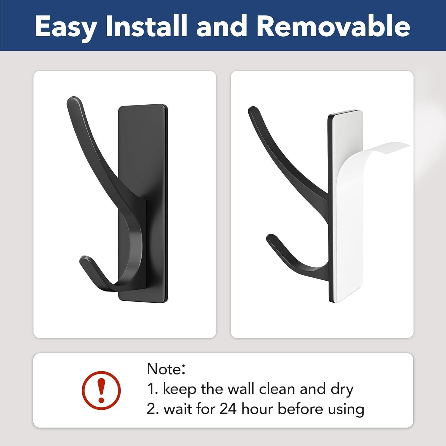 Ganchos Adhesivos de Acero Inoxidable Pickpiff - Paquete de 4, Negro