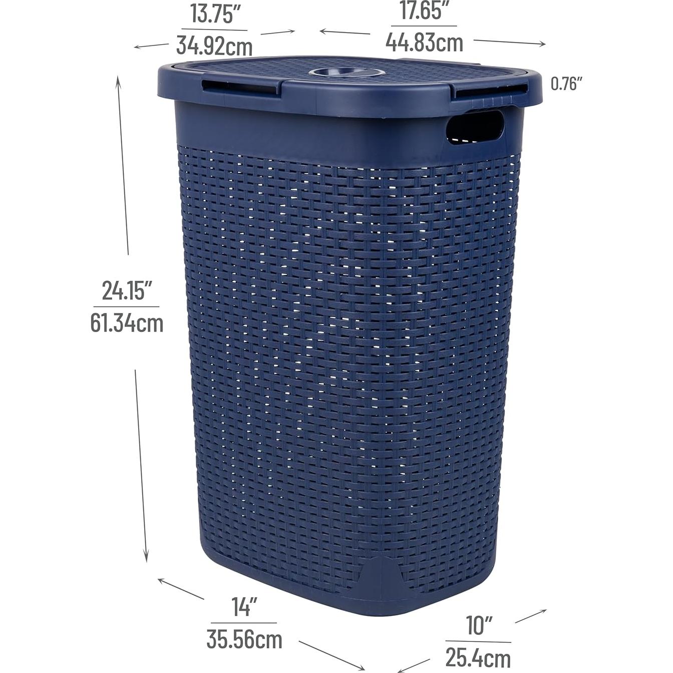 Cesto de Ropa Slim Mind Reader 60L con Tapa Mimbre Marino