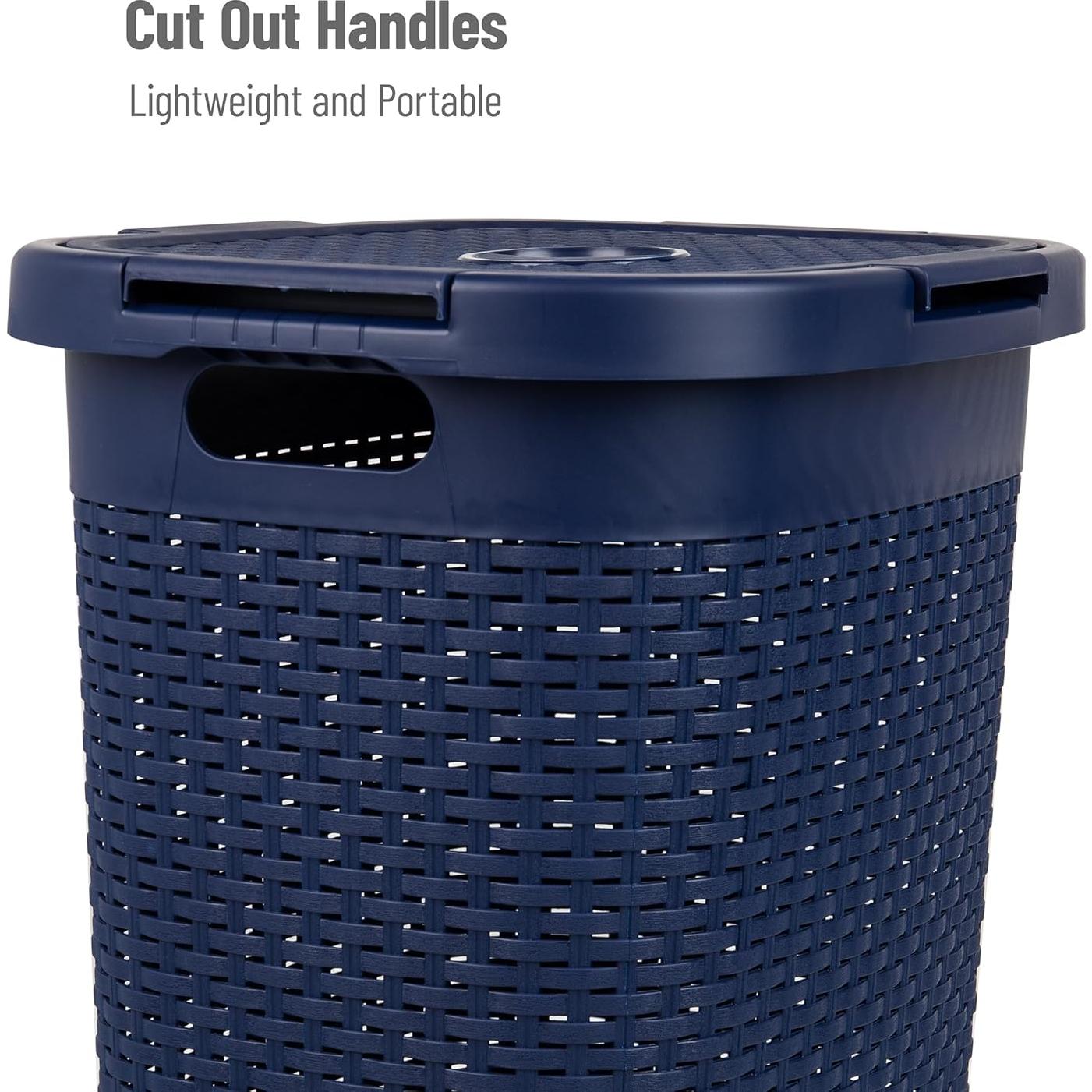 Cesto de Ropa Slim Mind Reader 60L con Tapa Mimbre Marino