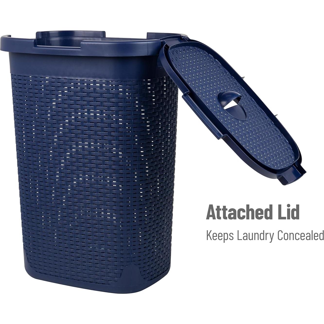 Cesto de Ropa Slim Mind Reader 60L con Tapa Mimbre Marino