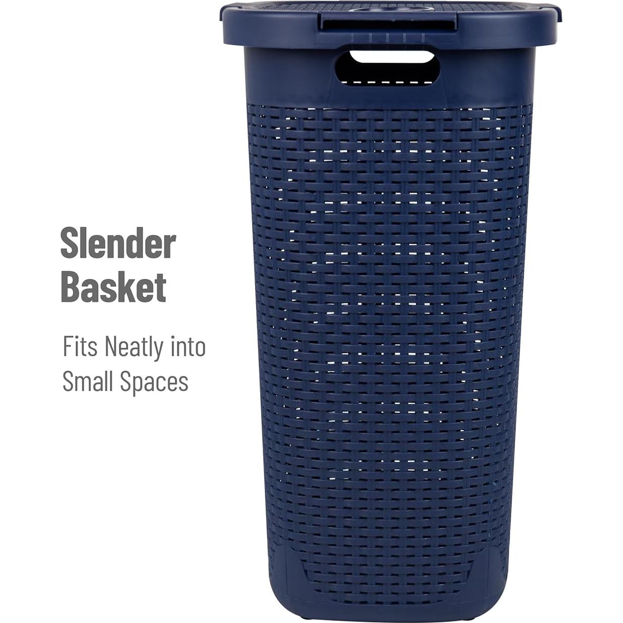 Cesto de Ropa Slim Mind Reader 60L con Tapa Mimbre Marino