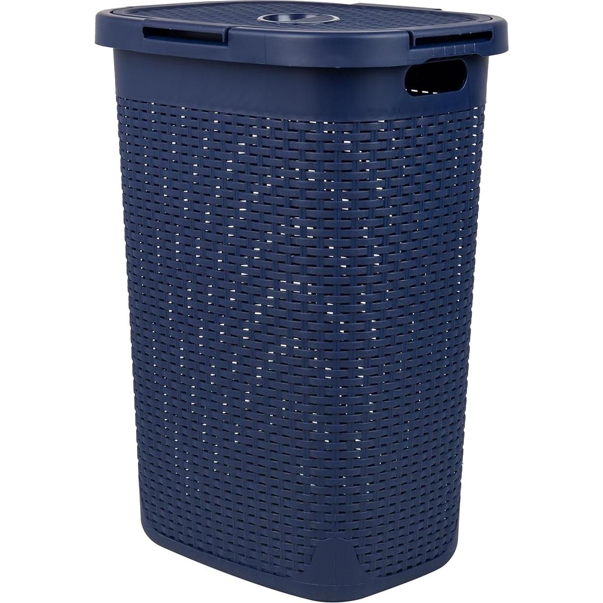 Cesto de Ropa Slim Mind Reader 60L con Tapa Mimbre Marino