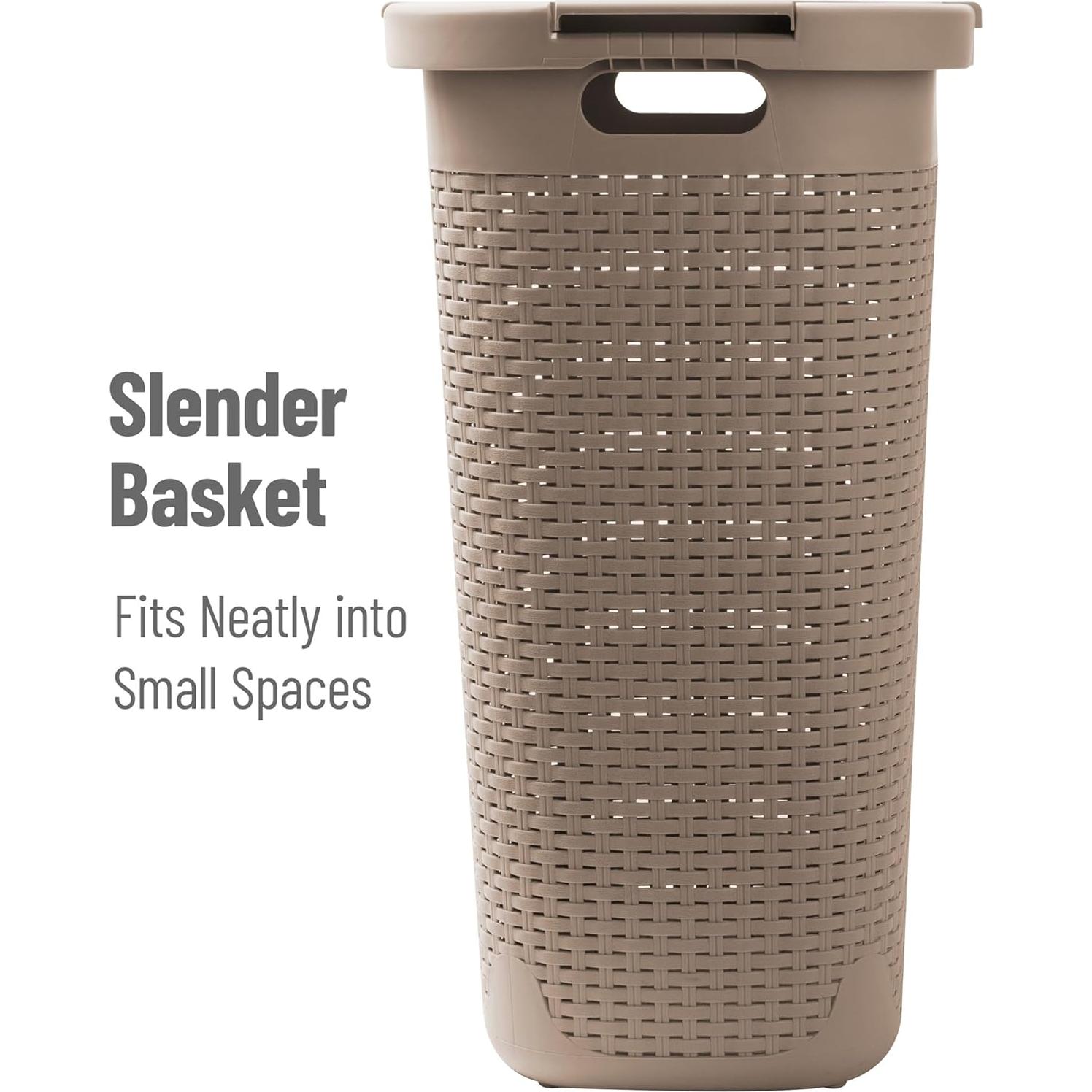 Cesto de Ropa Delgado Mind Reader 60L con Tapa Beige