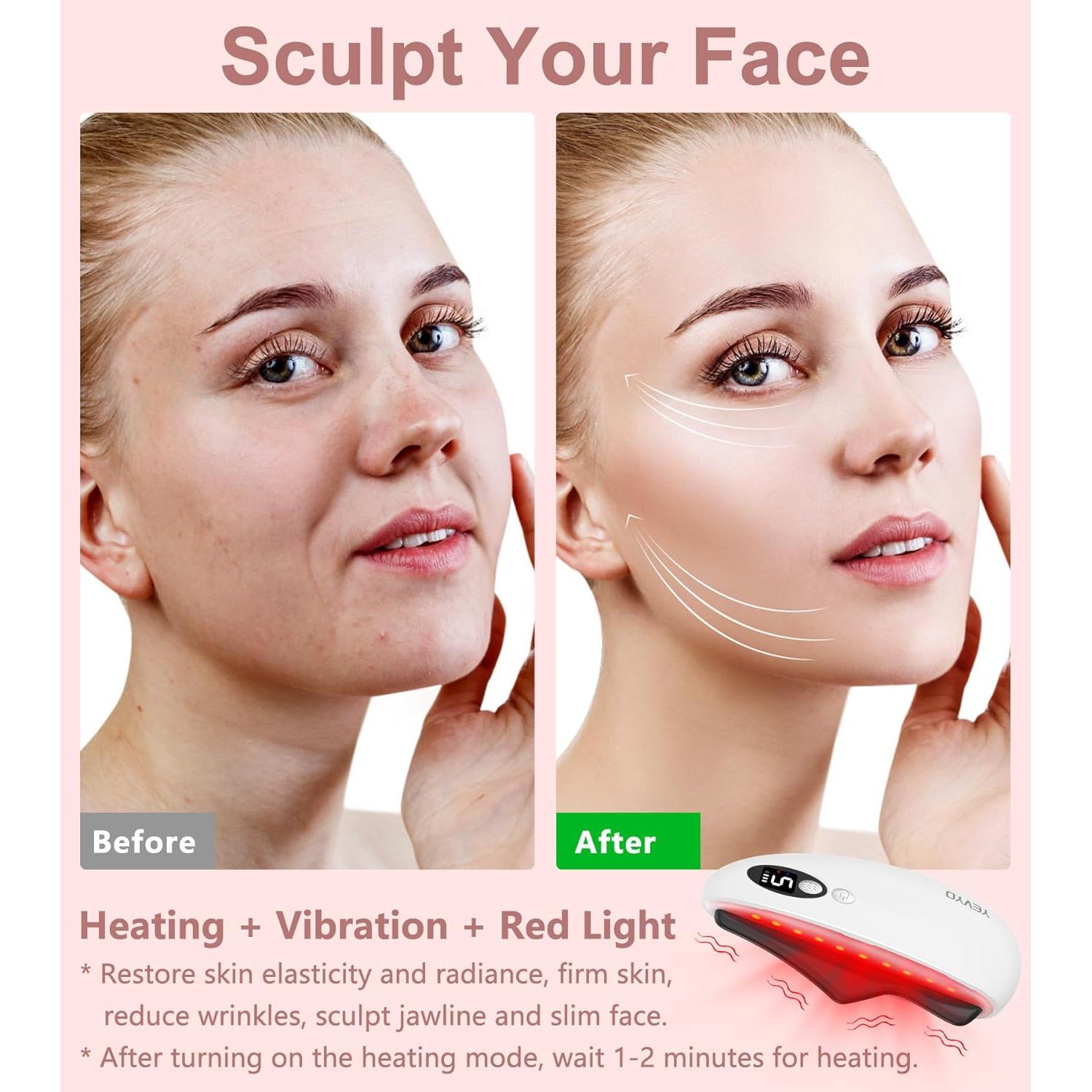 Herramienta Facial Gua Sha YEVYO GS2024 Obsidiana Calor y Vibración