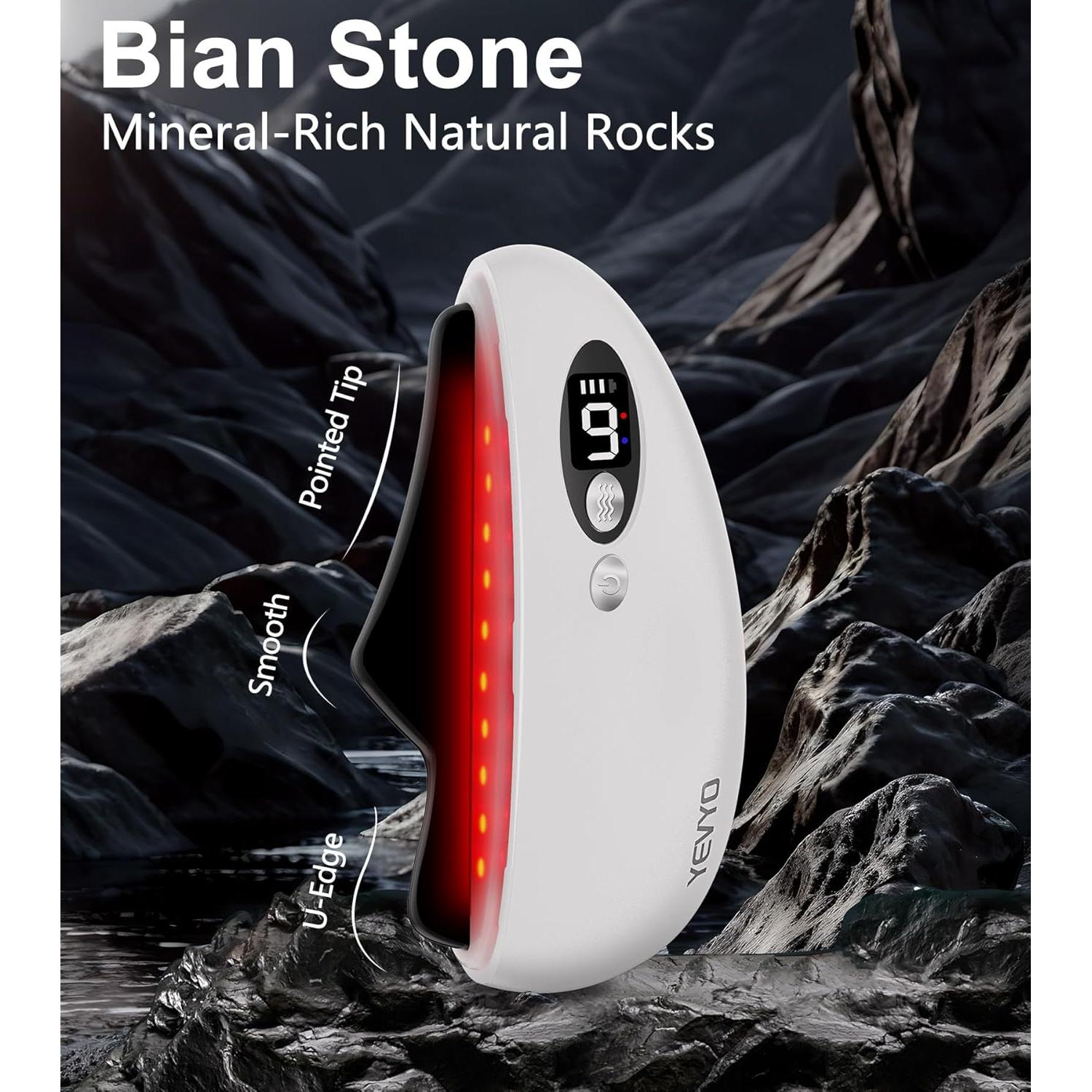 Herramienta Facial Gua Sha YEVYO GS2024 Obsidiana Calor y Vibración