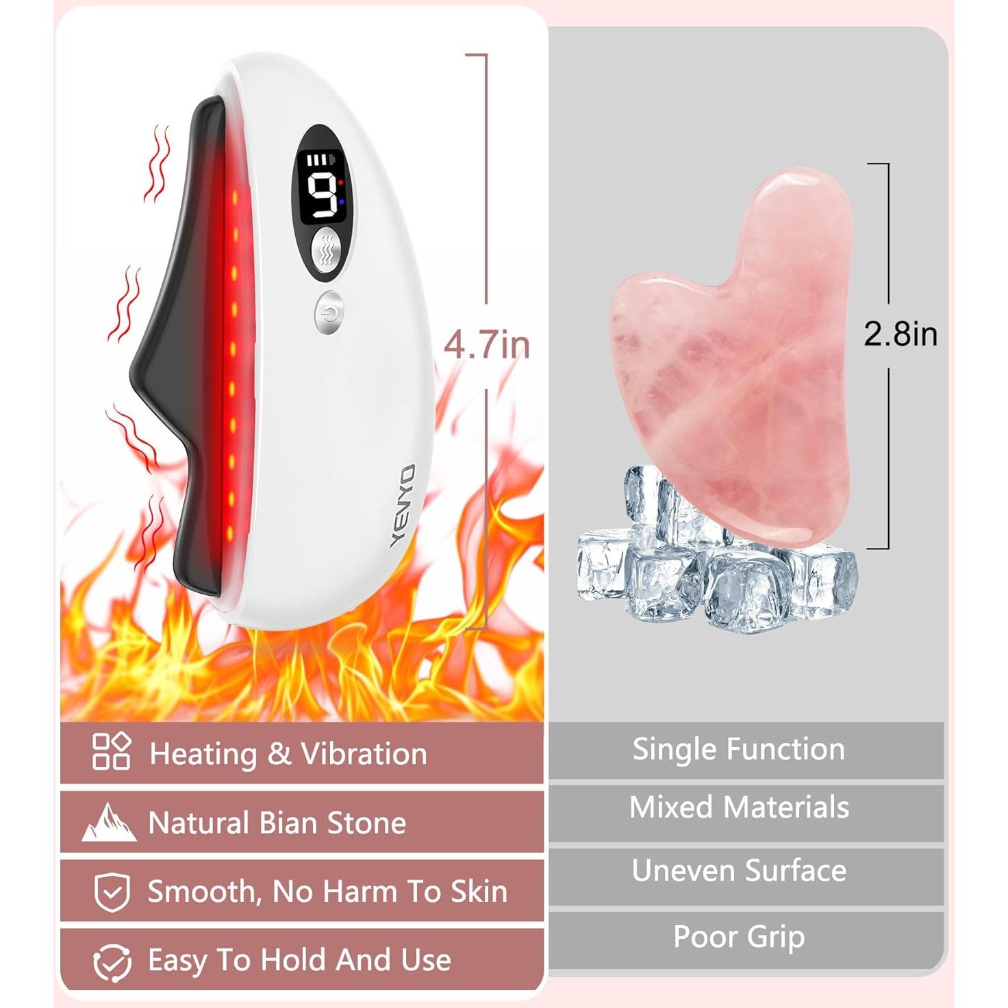 Herramienta Facial Gua Sha YEVYO GS2024 Obsidiana Calor y Vibración