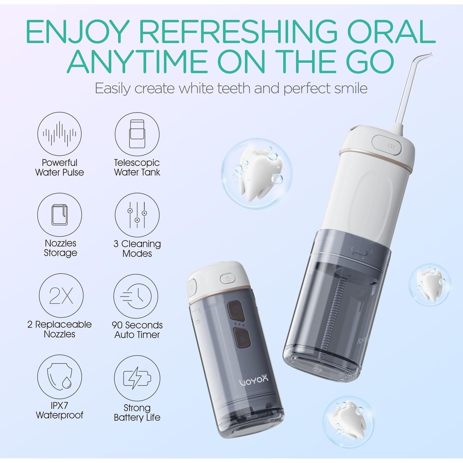 Irrigador Dental Portátil VOYOR-HEALTH WF510 Oro, 3 Modos, IPX7