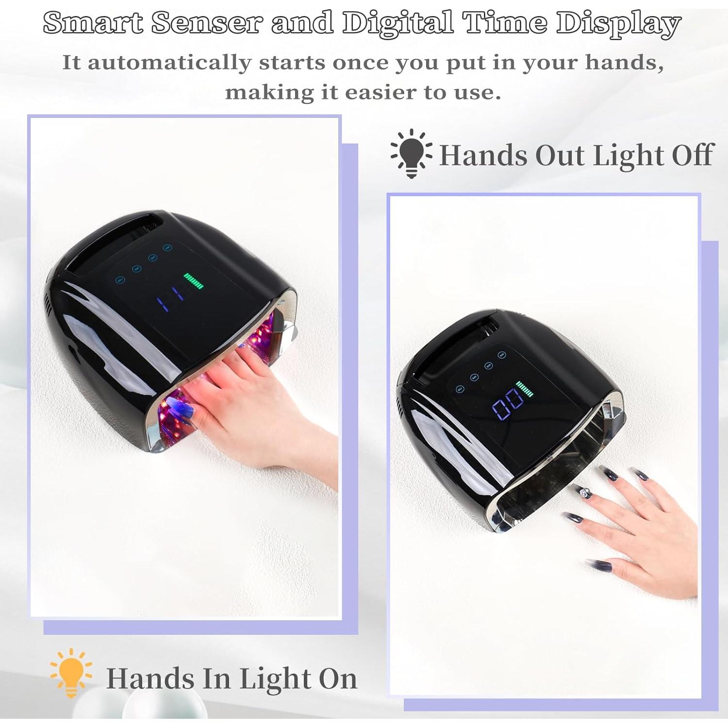 Lámpara UV recargable BOMOQING 96W con pantalla LCD y sensor