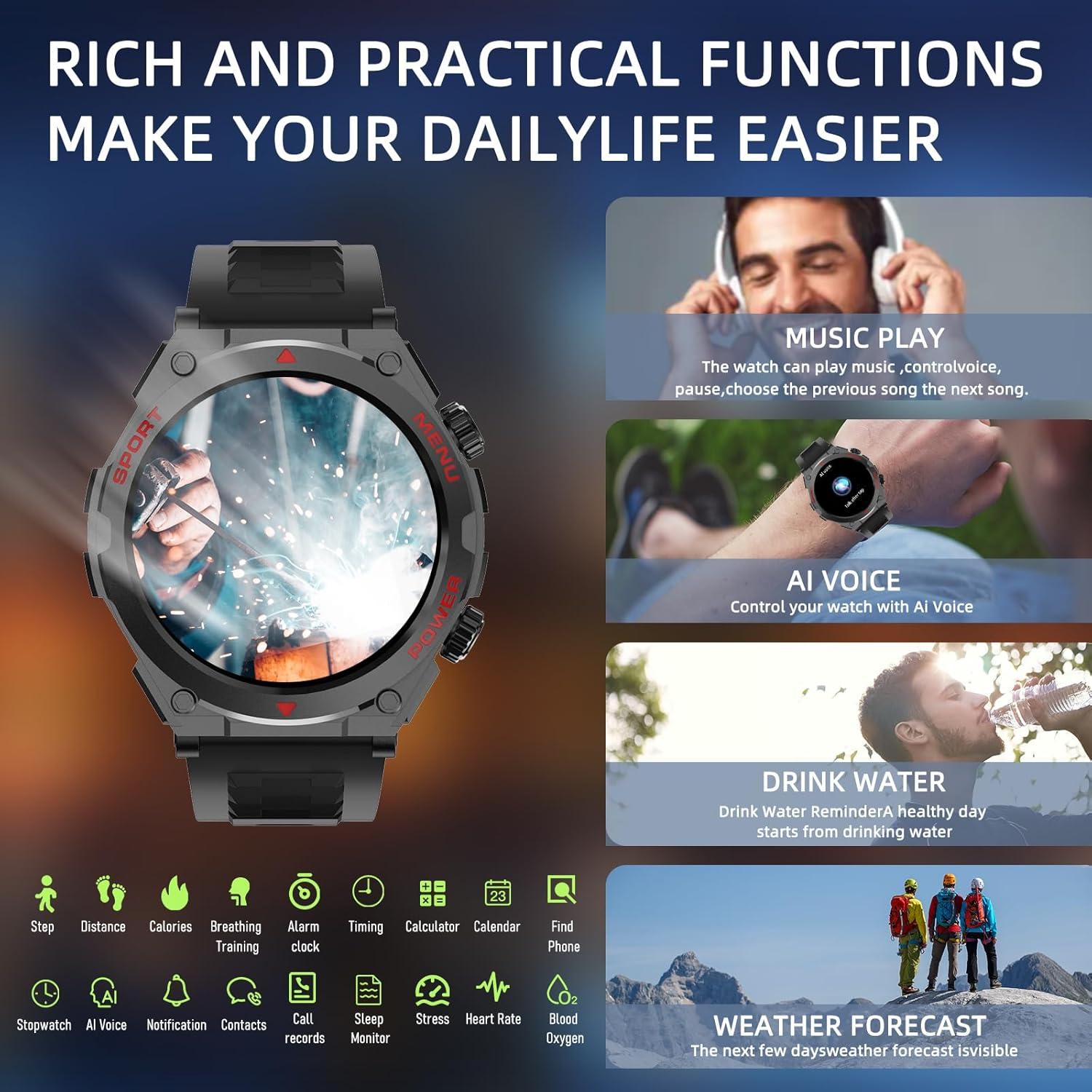 Reloj Inteligente Militar Jdcrsj AI66, 1.52" HD, IP68, Fitness