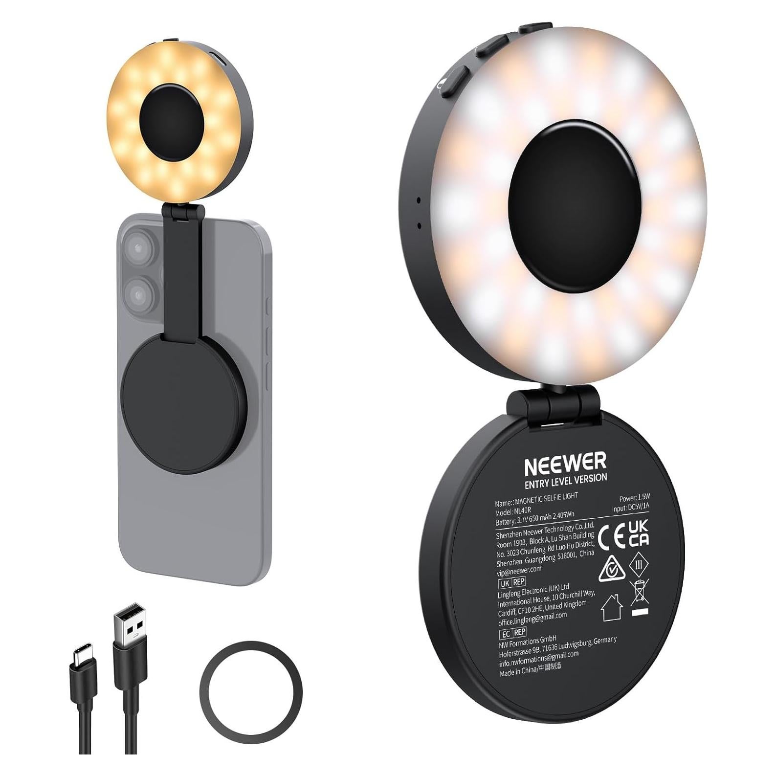 Luz de Selfie Magnética NEEWER NL40R LED 914lx 4 Modos