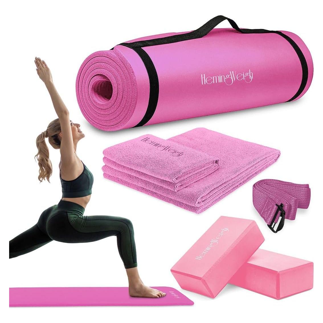 Conjunto de Esteras de Yoga HemingWeigh Rosa 6 Piezas Antideslizantes