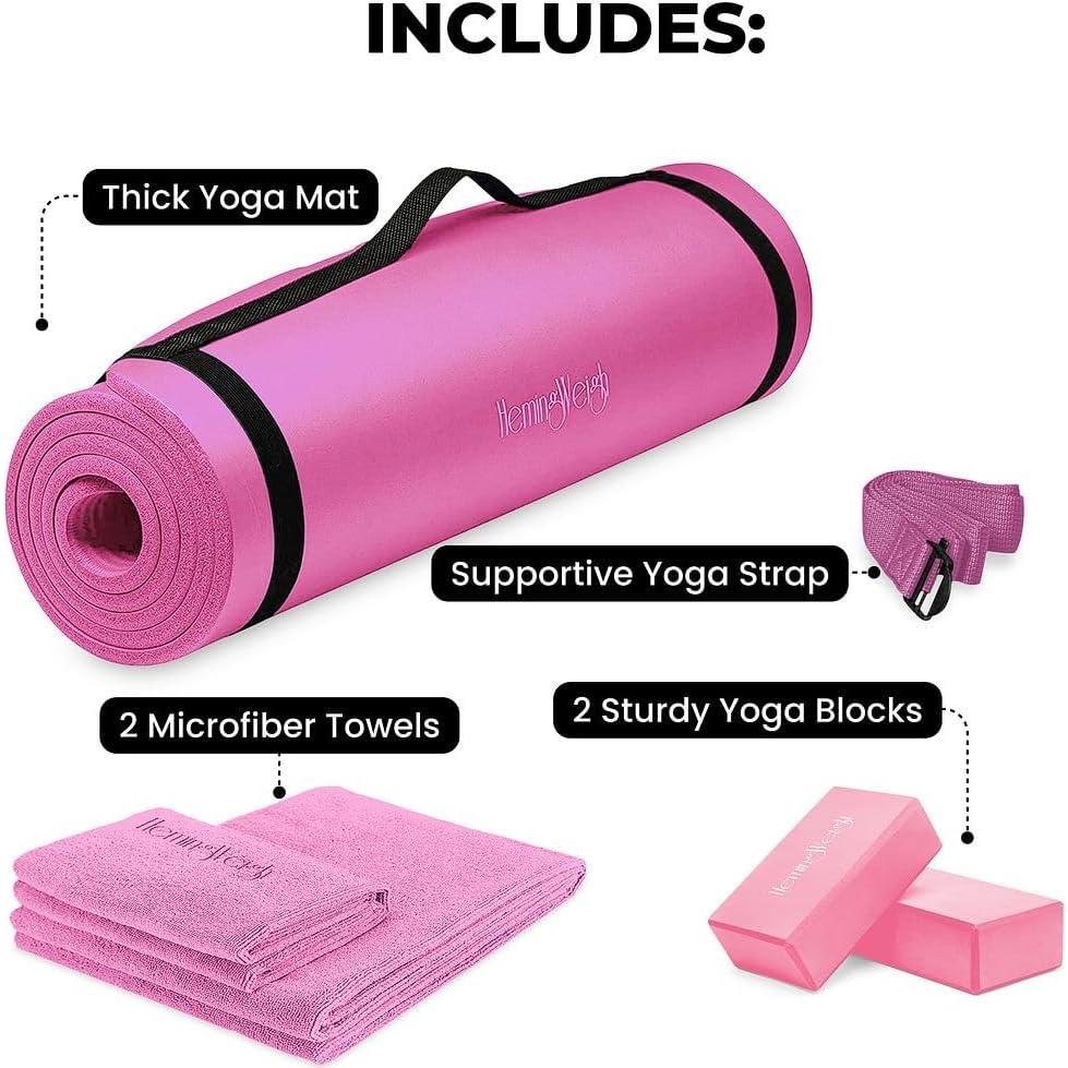 Conjunto de Esteras de Yoga HemingWeigh Rosa 6 Piezas Antideslizantes