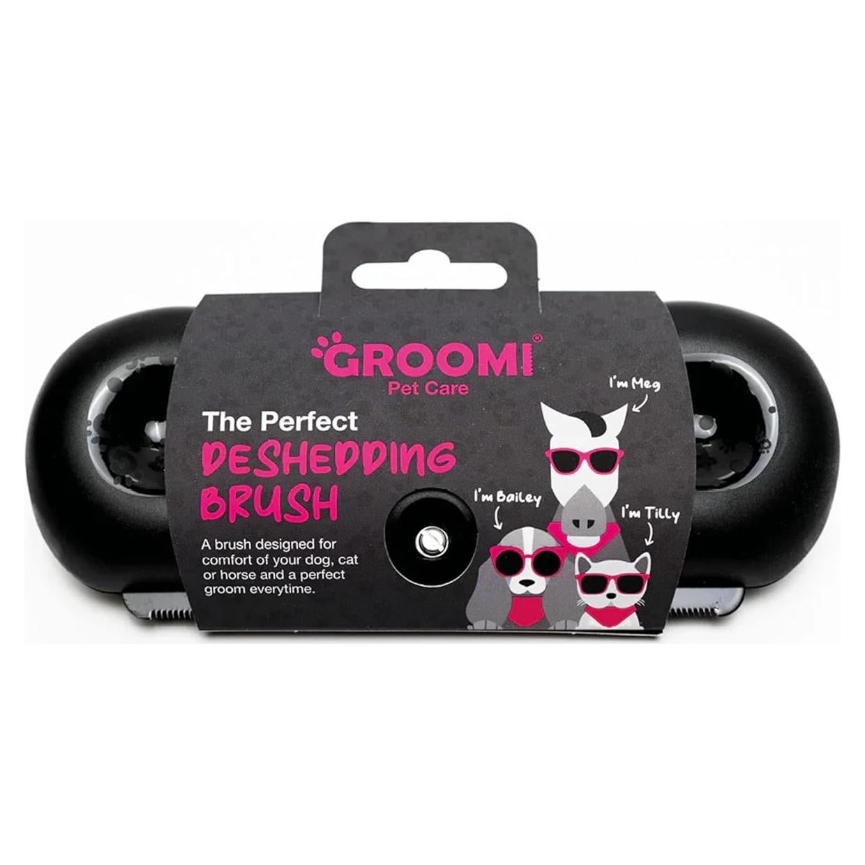 Cepillo Deshedding Groomi Negro para Gatos y Perros - 10 cm