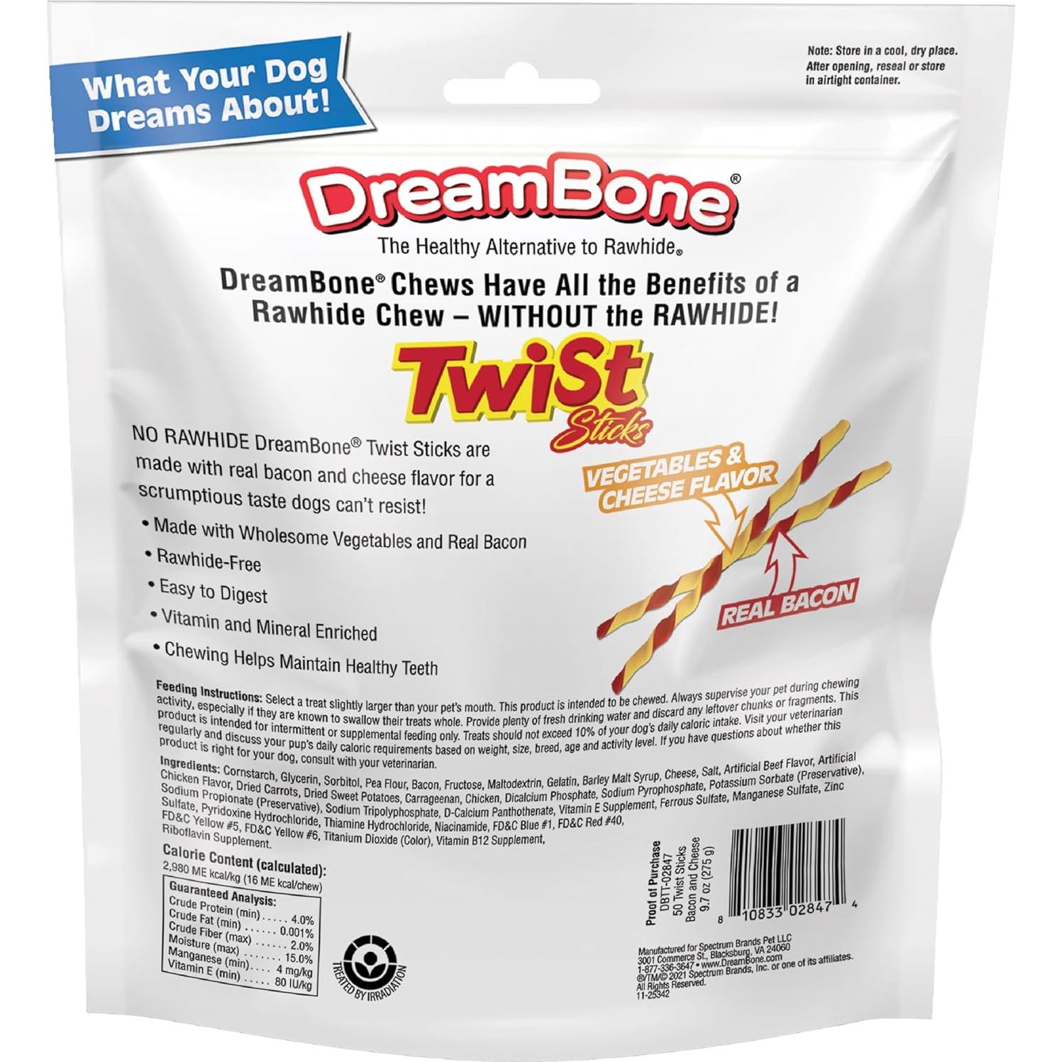 Palitos Torcidos DreamBone 50 Unidades Sabor Tocino y Queso