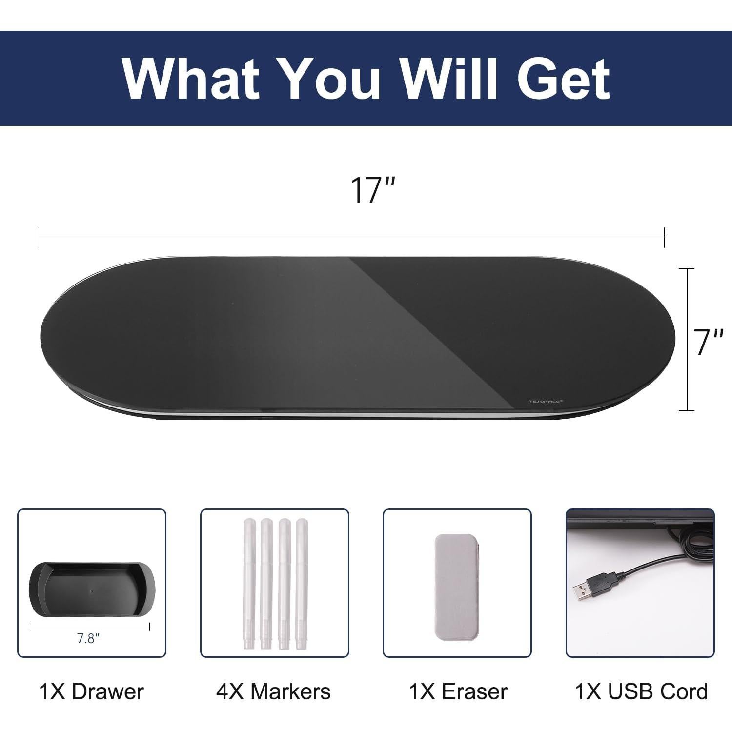 Pizarra de Vidrio para Escritorio TSJ OFFICE 43x18cm Luz Azul