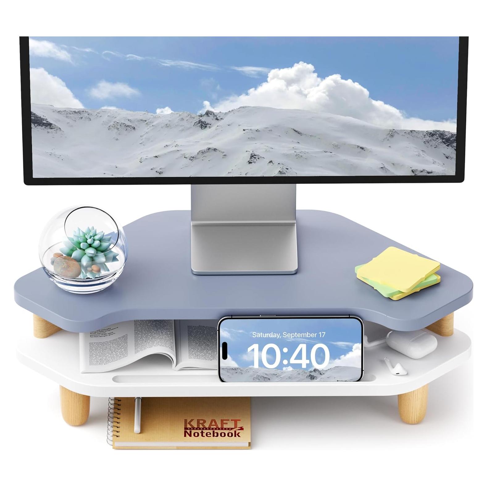 Soporte para Monitor Elevado AFOOYO de Madera Azul 2 Niveles