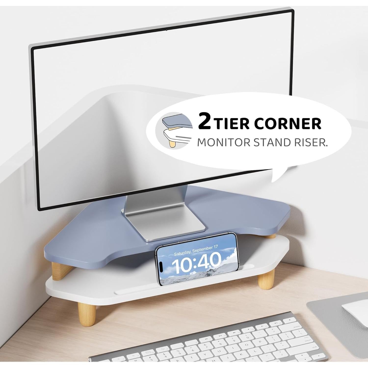 Soporte para Monitor Elevado AFOOYO de Madera Azul 2 Niveles