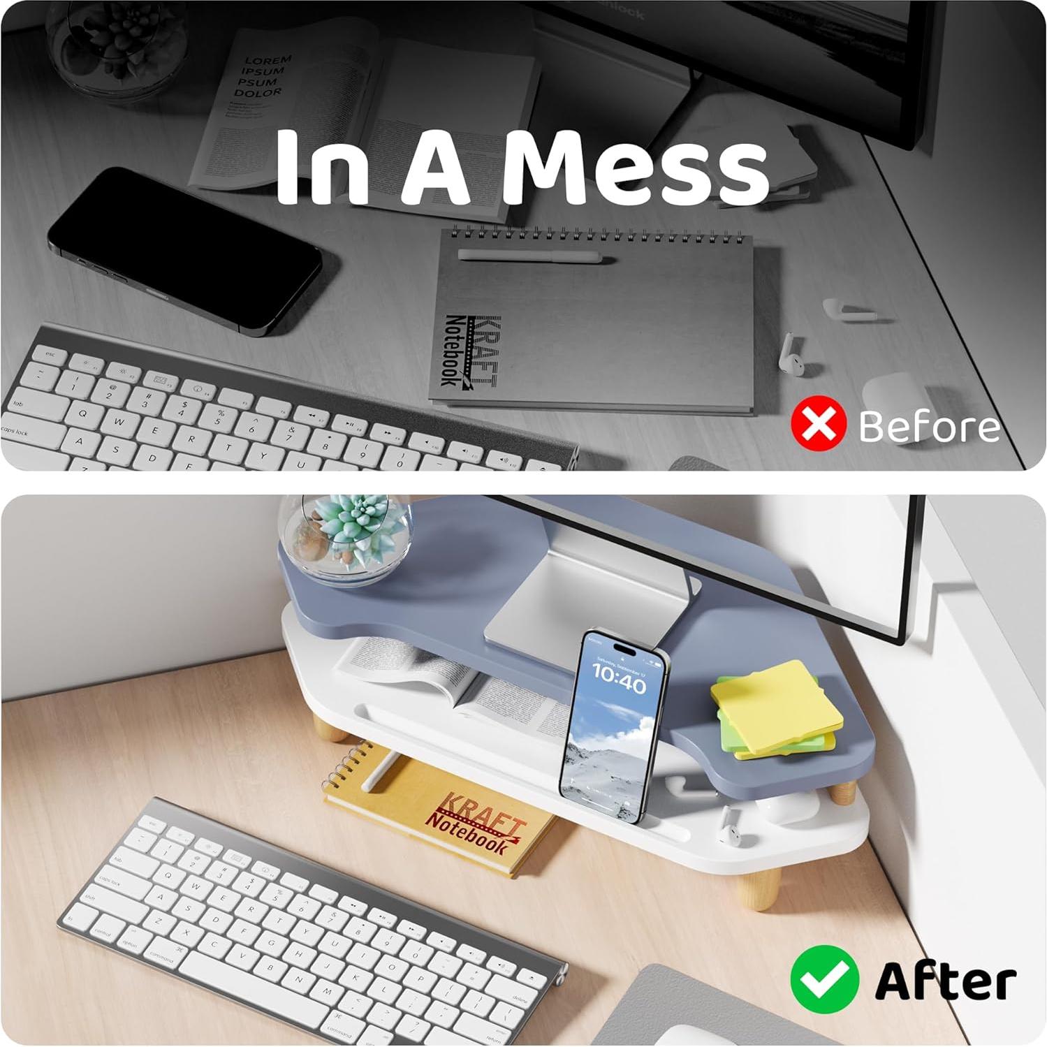 Soporte para Monitor Elevado AFOOYO de Madera Azul 2 Niveles