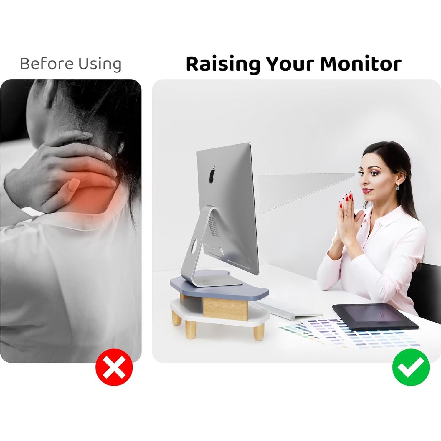 Soporte para Monitor Elevado AFOOYO de Madera Azul 2 Niveles