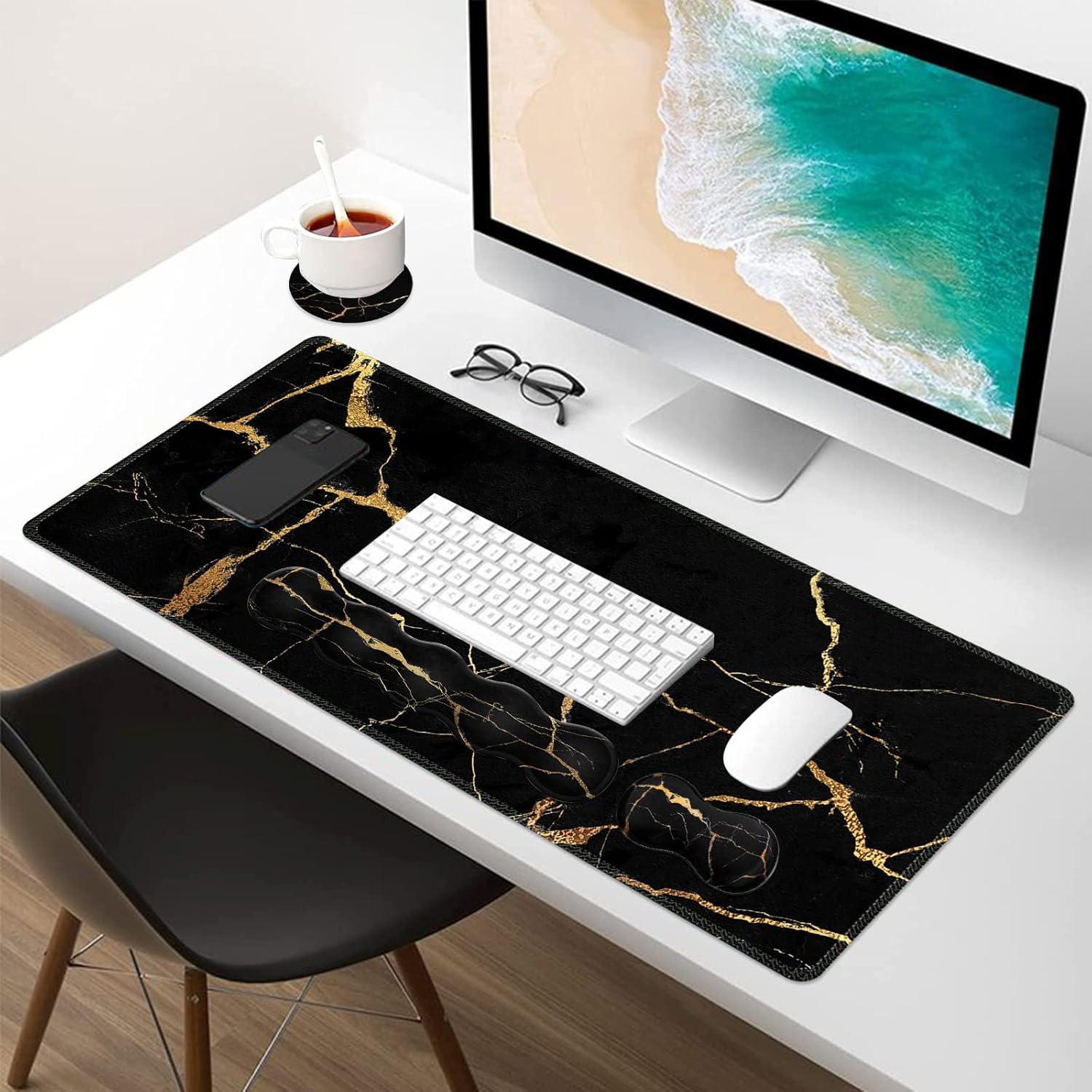 Conjunto de Almohadillas iLeadon 4 Piezas Mármol Negro y Dorado