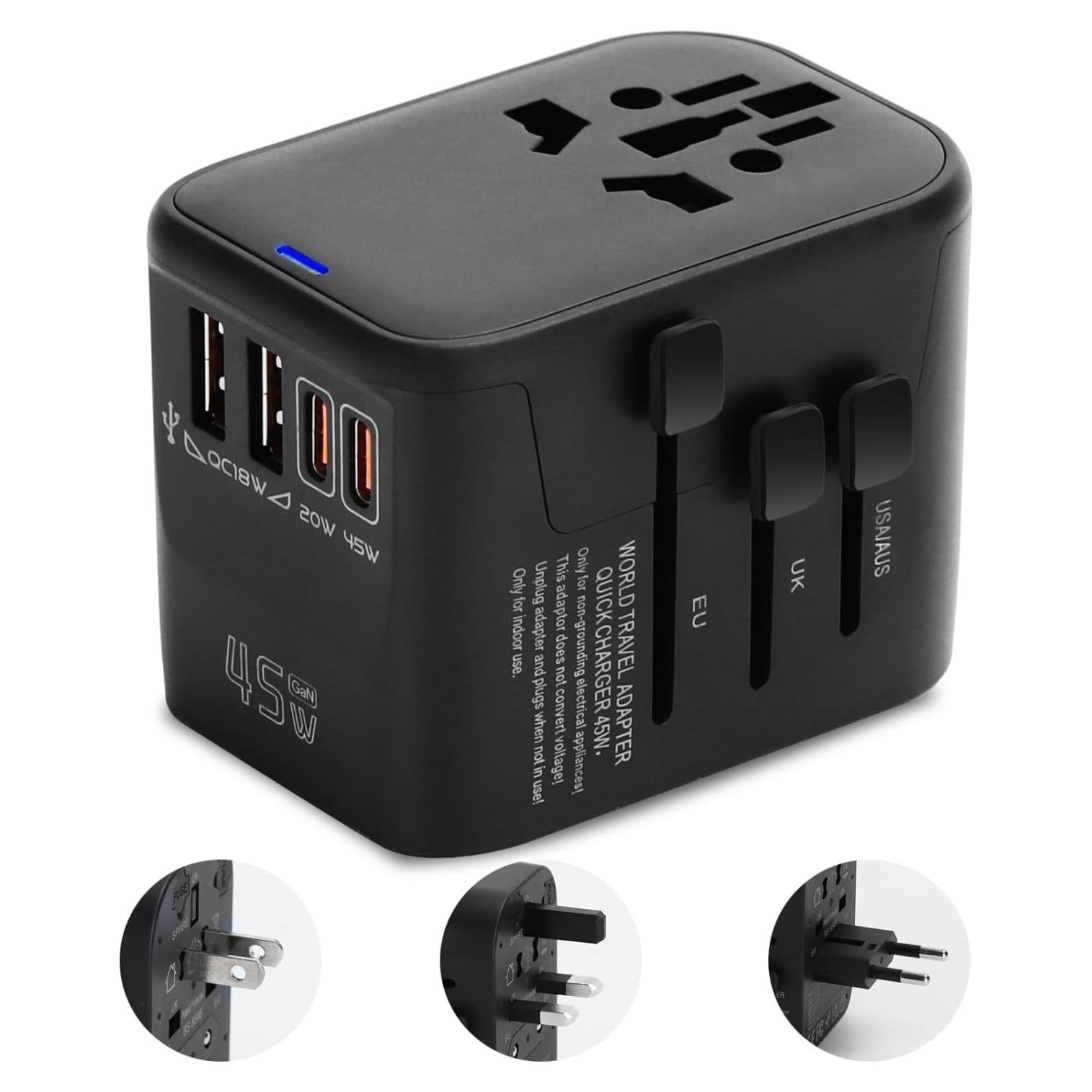 Adaptador de Viaje Universal Aigostar 5-en-1 45W Carga Rápida