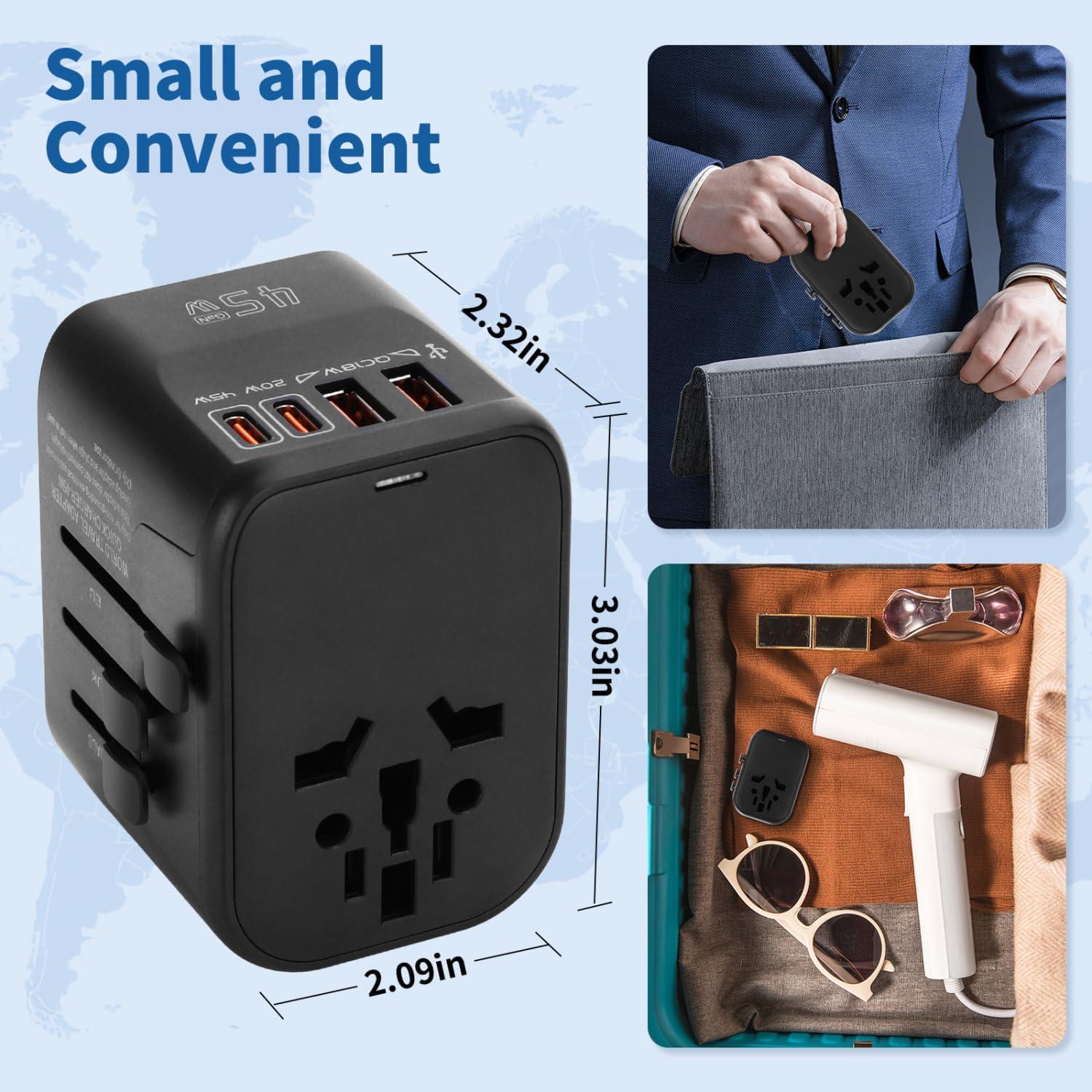 Adaptador de Viaje Universal Aigostar 5-en-1 45W Carga Rápida