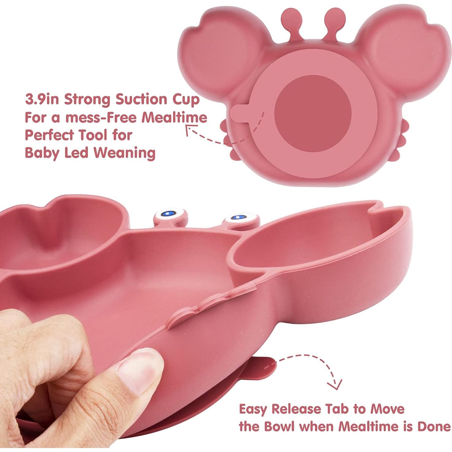 Plato de Succión de Silicona Linowos Rosa 23x15 cm para Bebés