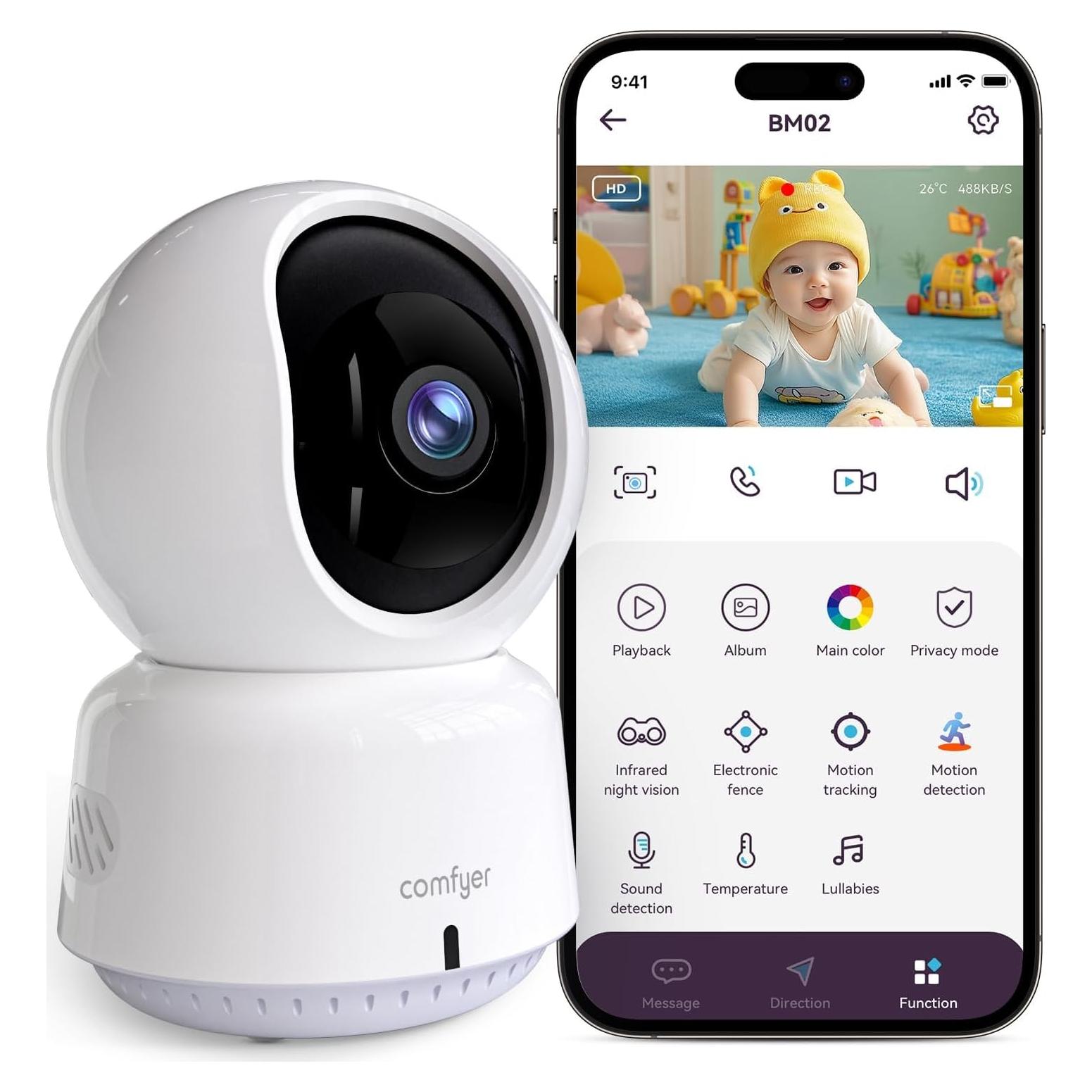 Cámara de Monitoreo para Bebés Comfyer BM02 2K HD con Visión Nocturna