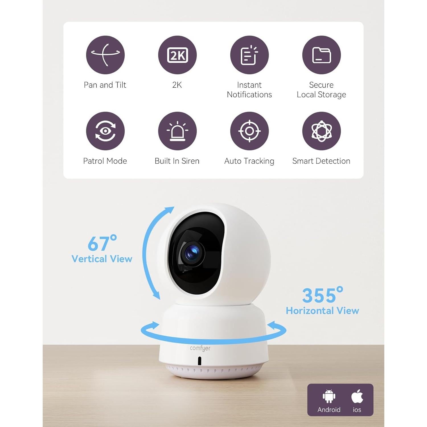 Cámara de Monitoreo para Bebés Comfyer BM02 2K HD con Visión Nocturna